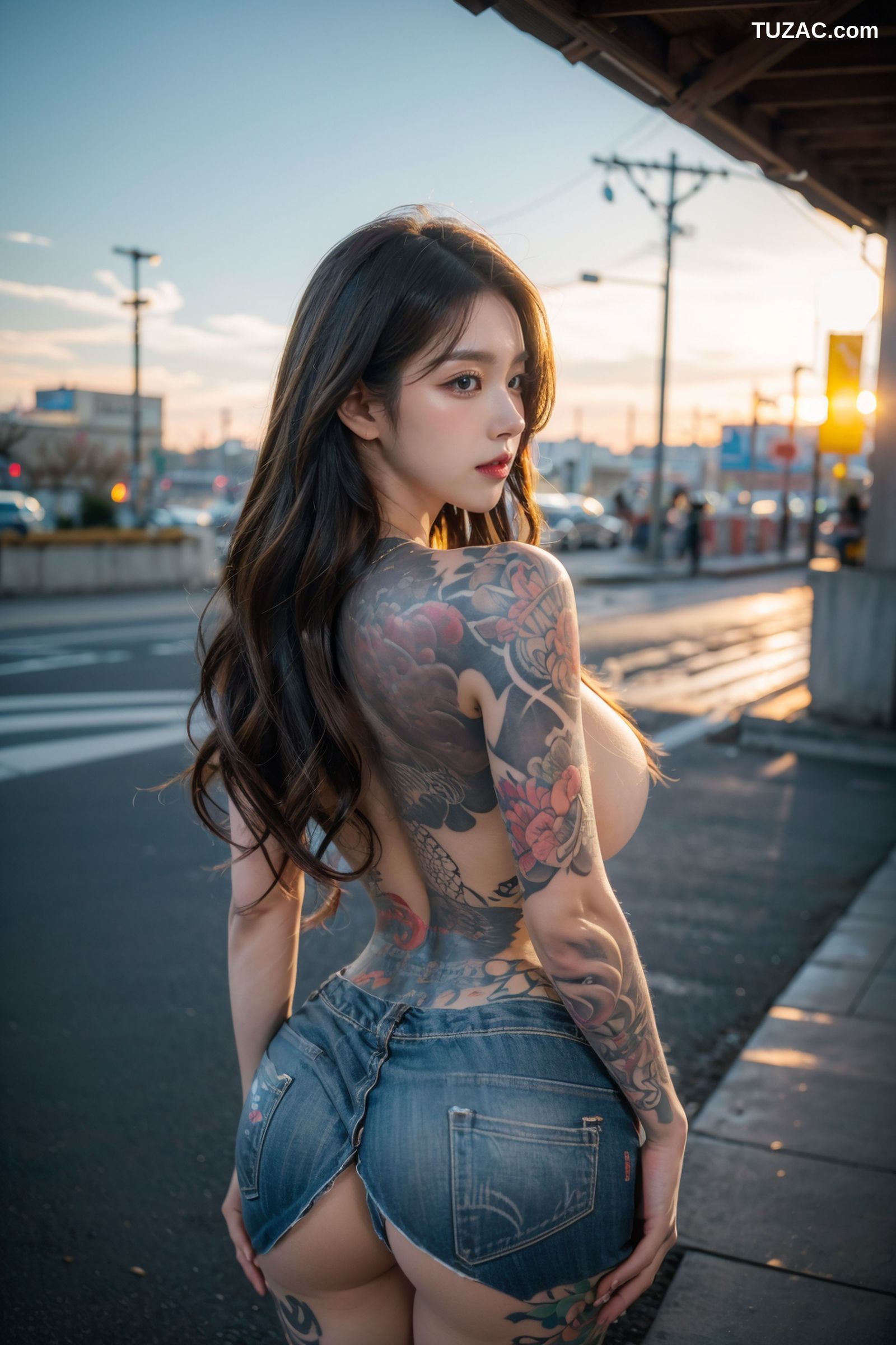 AI美女-拟实-18禁-纹身美女街头露出