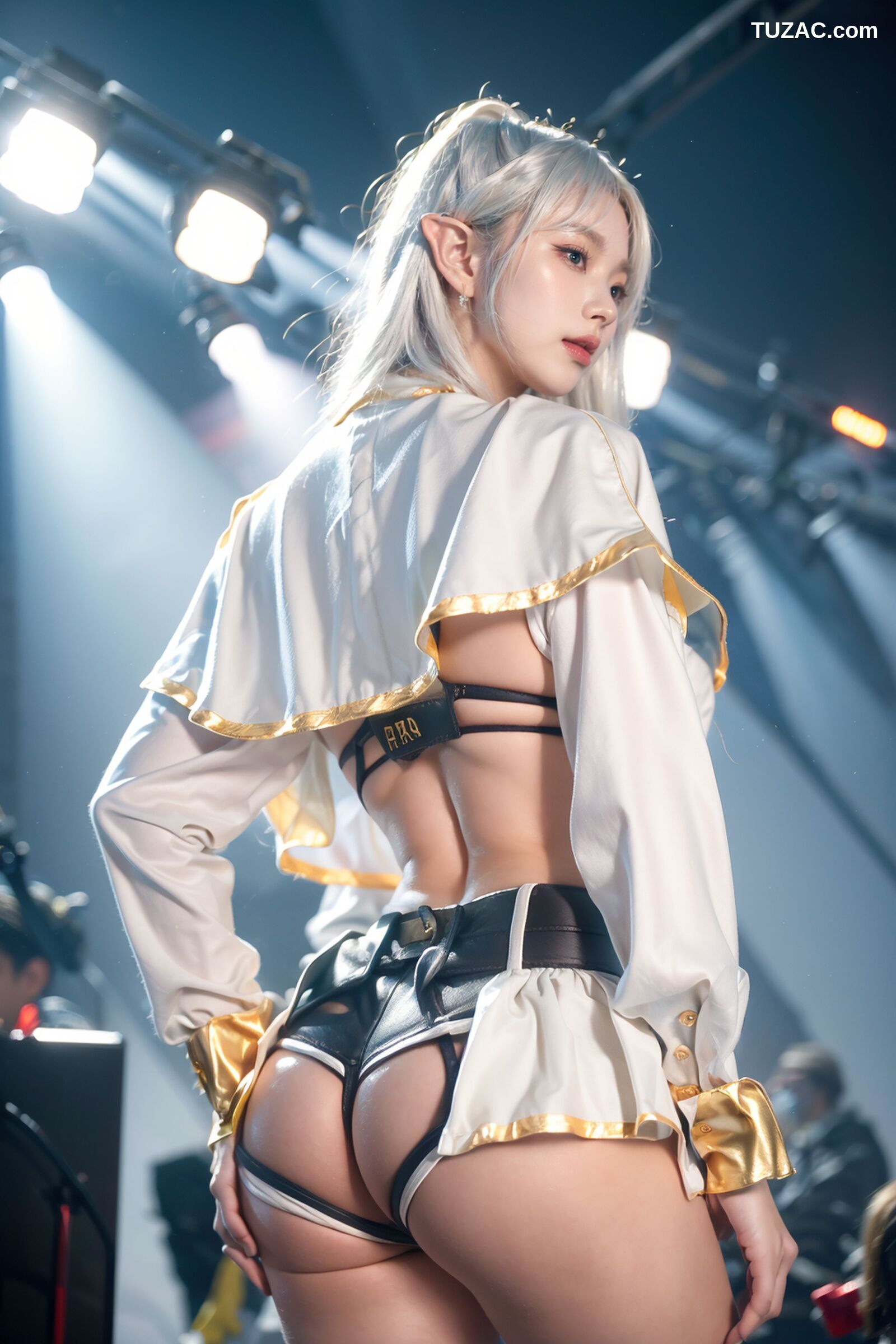 AI美女-拟实-T台灯光下的银发少女模特-18禁
