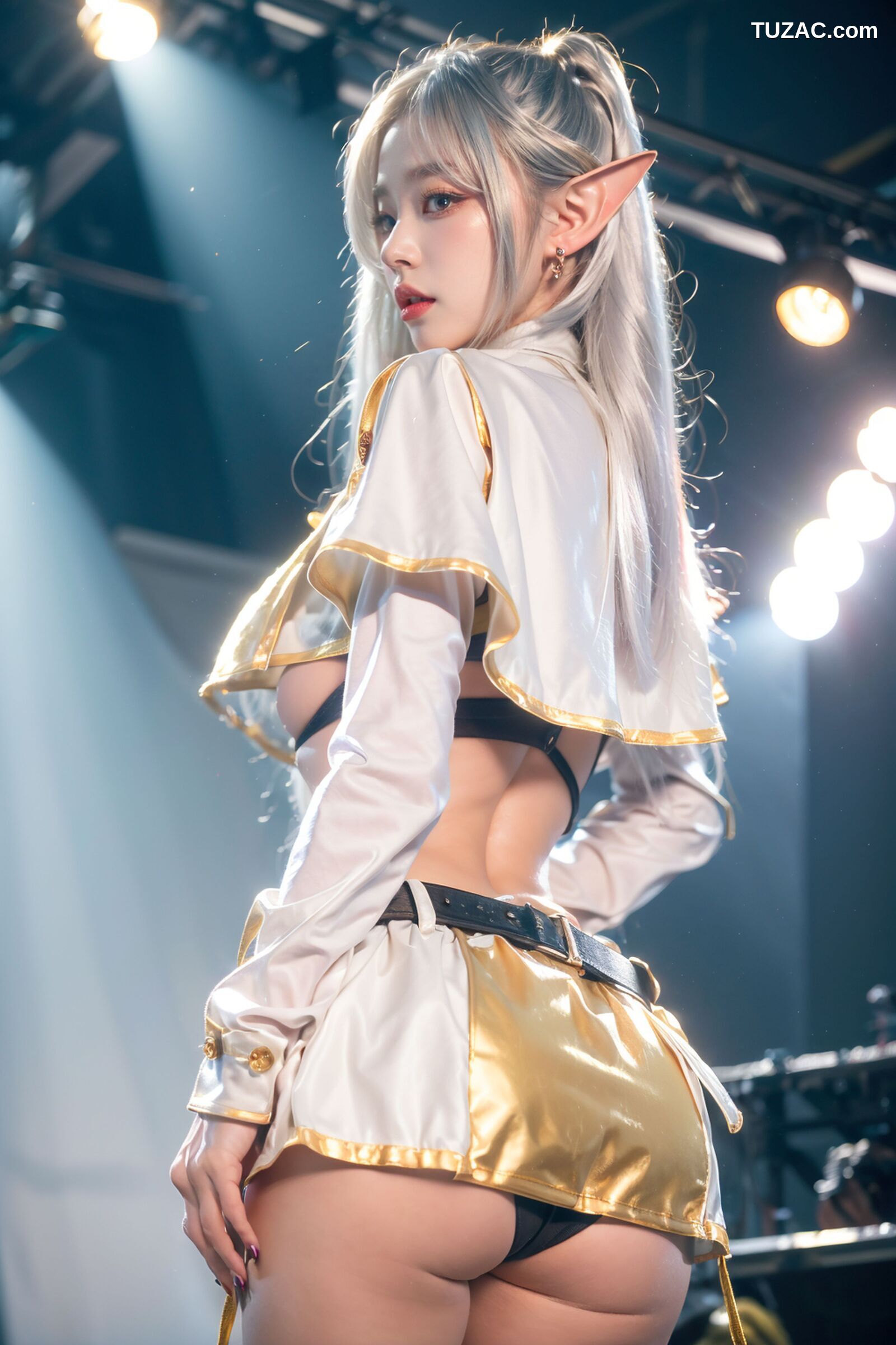 AI美女-拟实-T台灯光下的银发少女模特-18禁