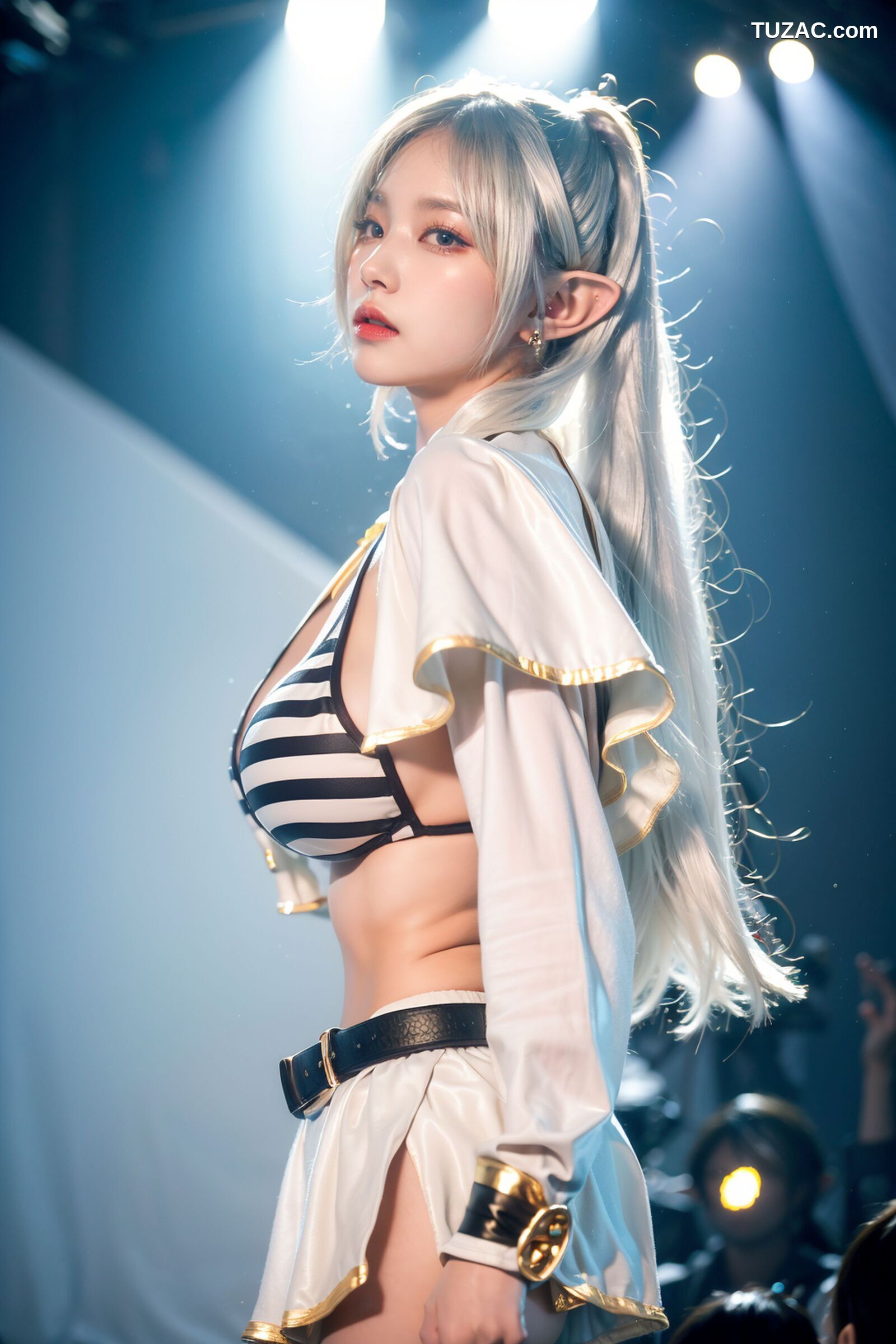 AI美女-拟实-T台灯光下的银发少女模特-18禁