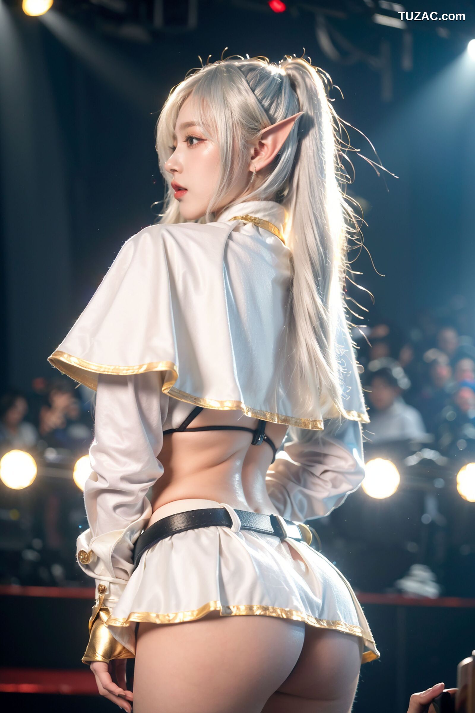 AI美女-拟实-T台灯光下的银发少女模特-18禁