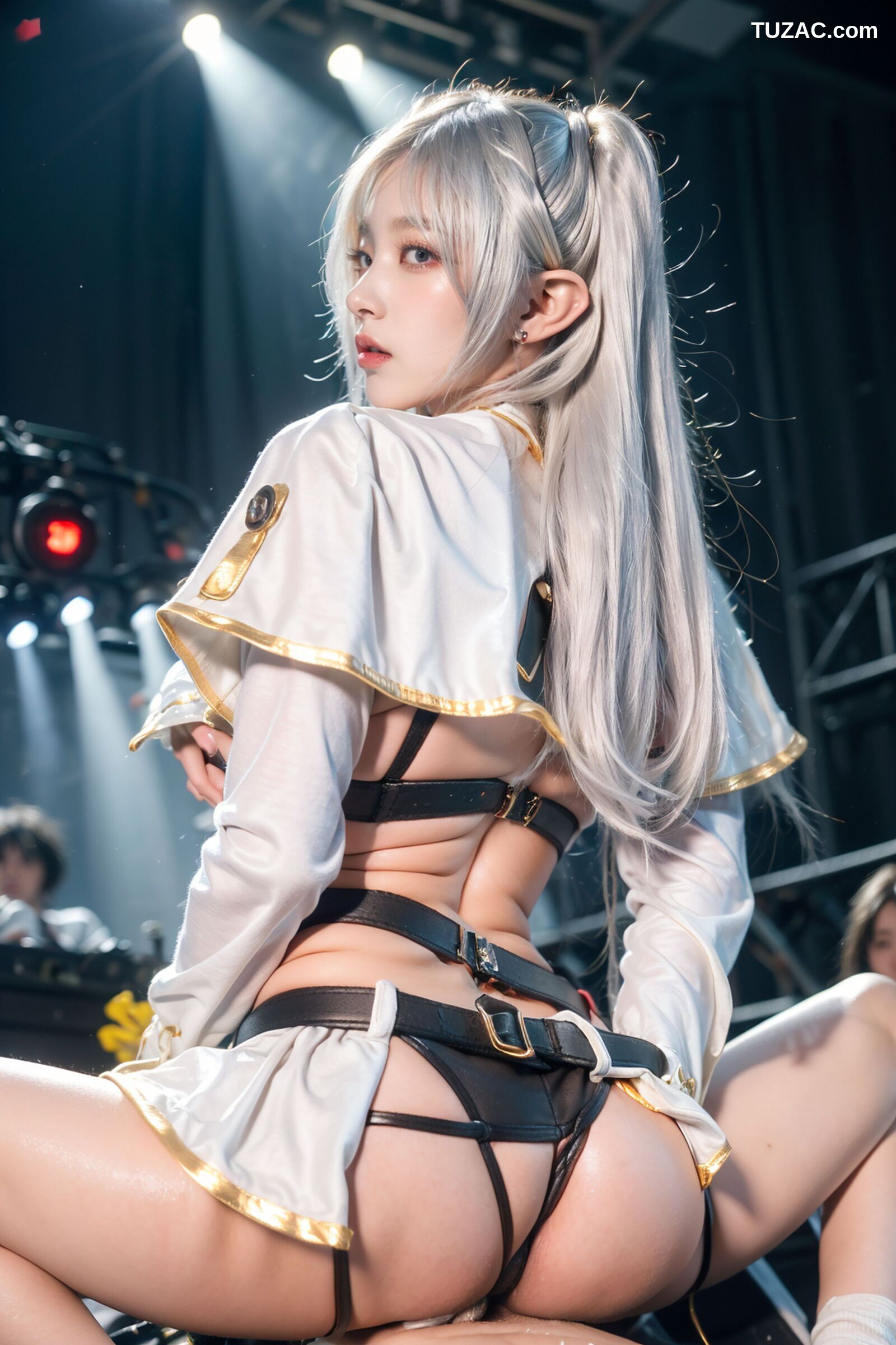 AI美女-拟实-T台灯光下的银发少女模特-18禁