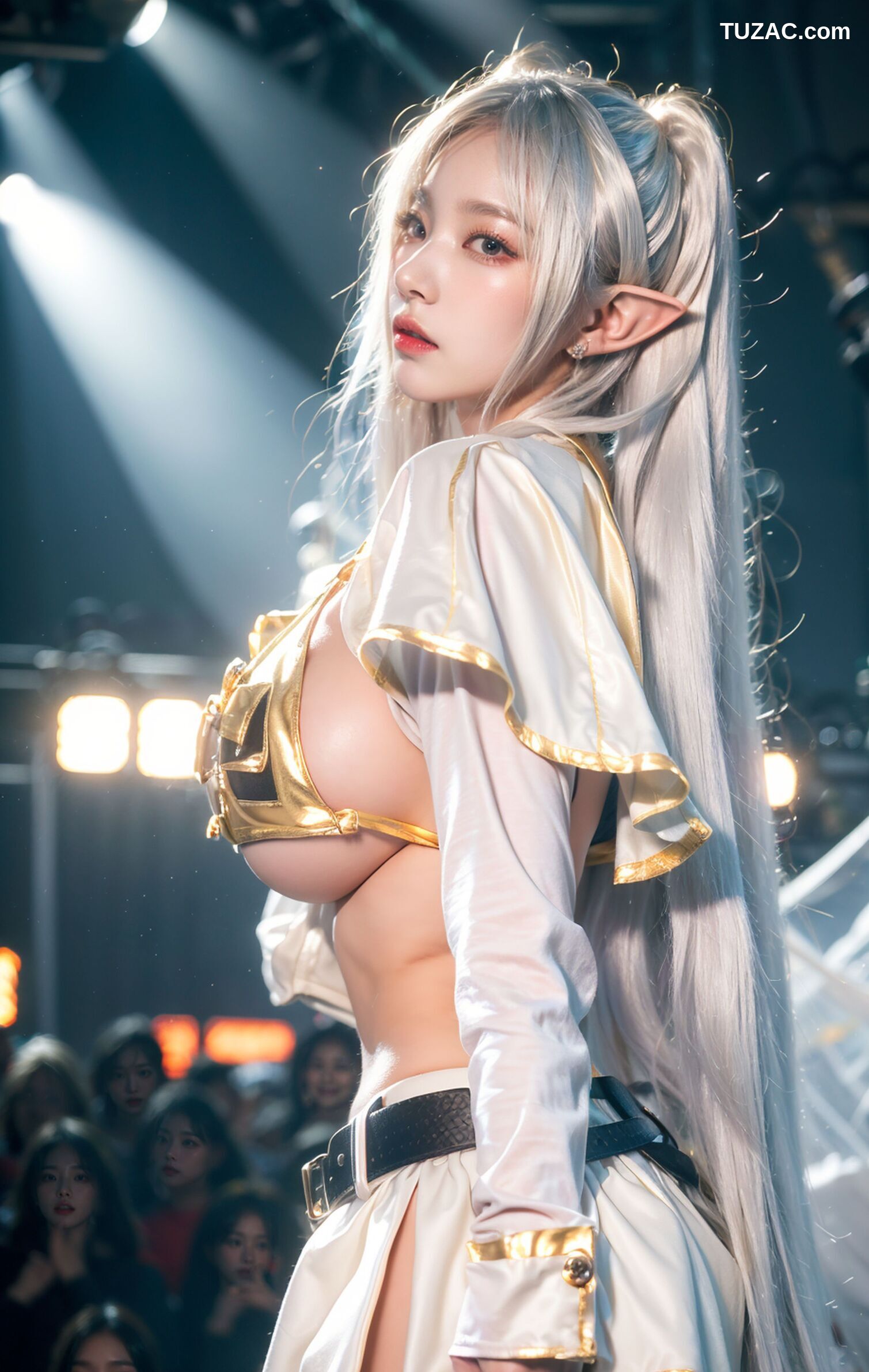 AI美女-拟实-T台灯光下的银发少女模特-18禁