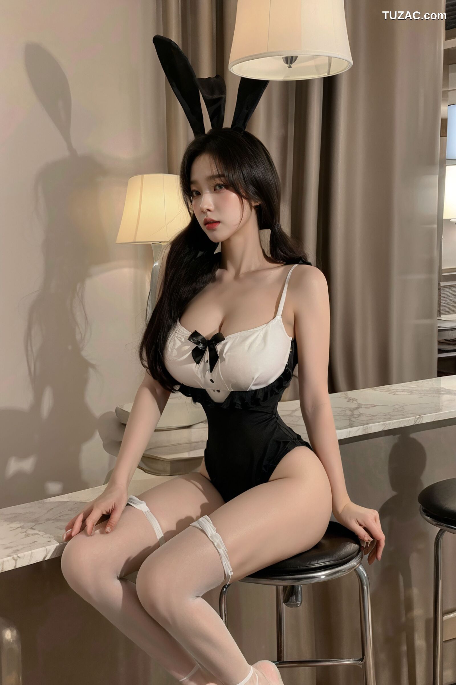 AI美女-拟实-兔女郎-黑耳朵黑白衣