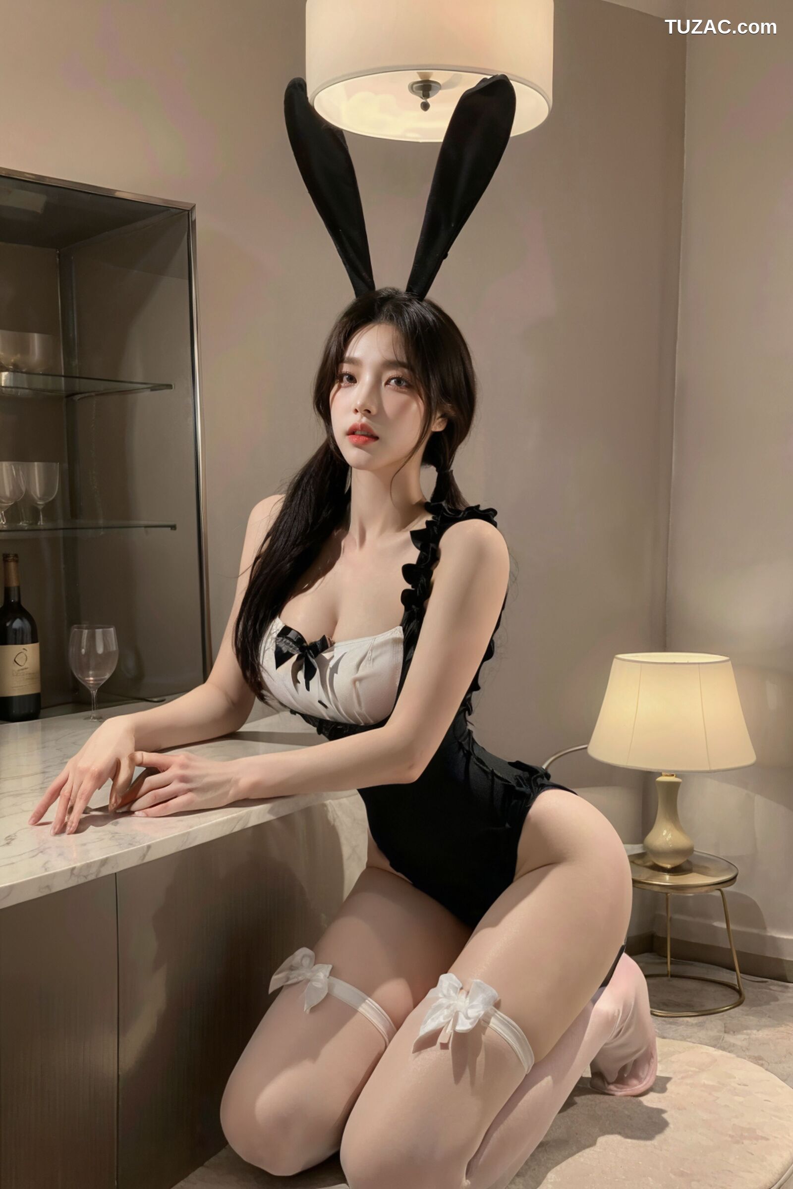 AI美女-拟实-兔女郎-黑耳朵黑白衣