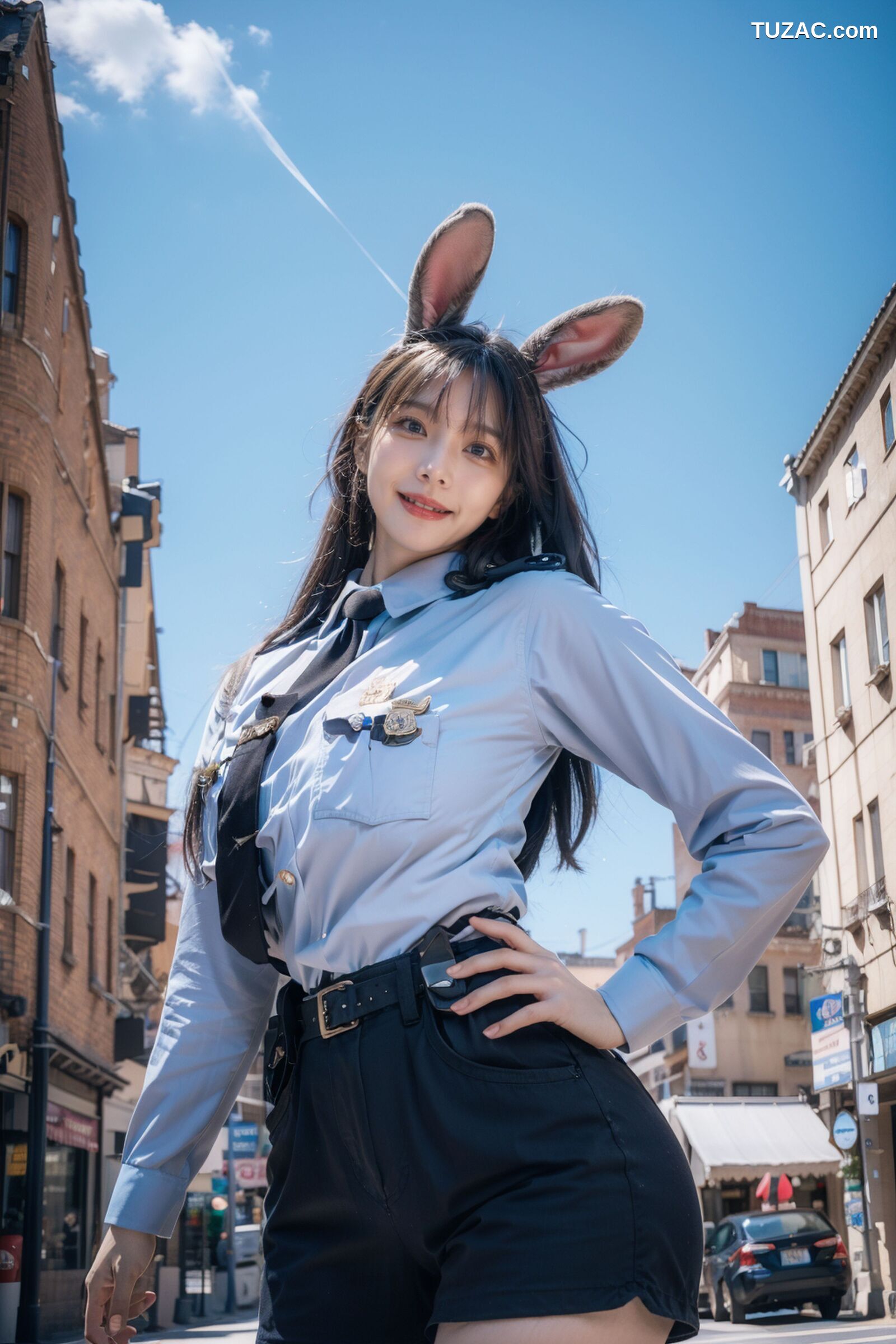 AI美女-拟实-兔耳女警街拍-纯净版