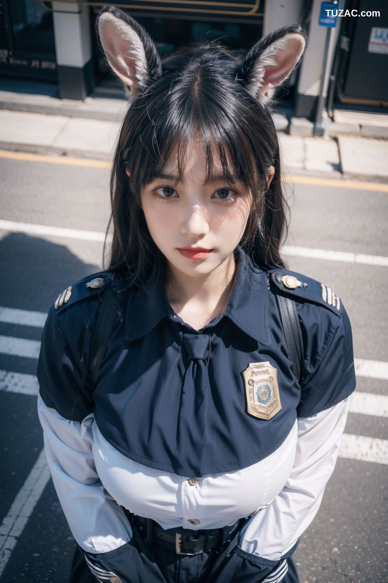 AI美女-拟实-兔耳女警街拍-纯净版