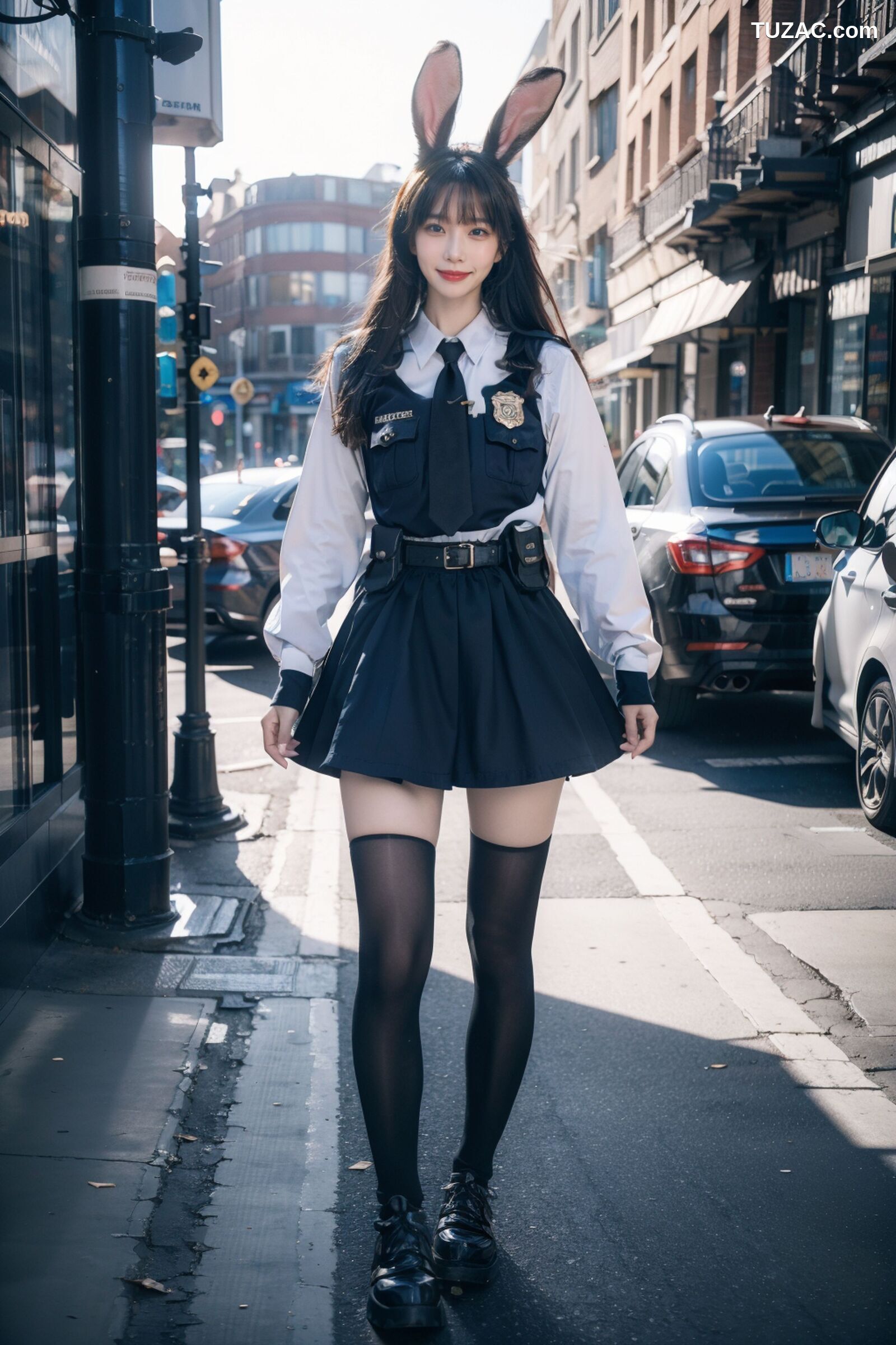 AI美女-拟实-兔耳女警街拍-纯净版
