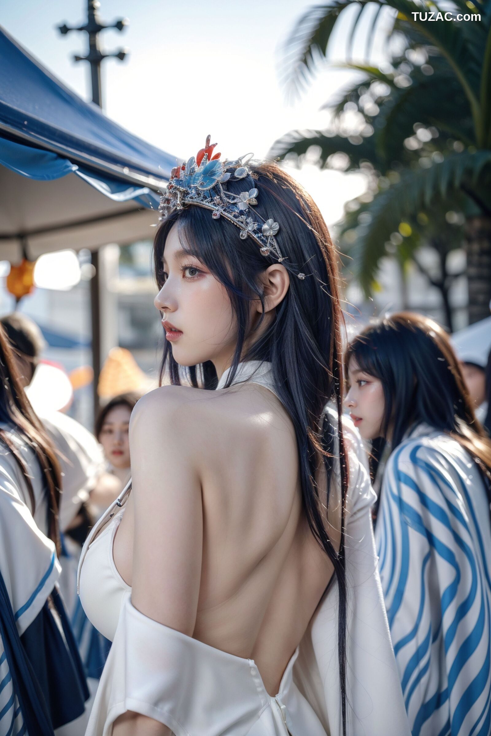 AI美女-拟实-古风女将头饰街拍