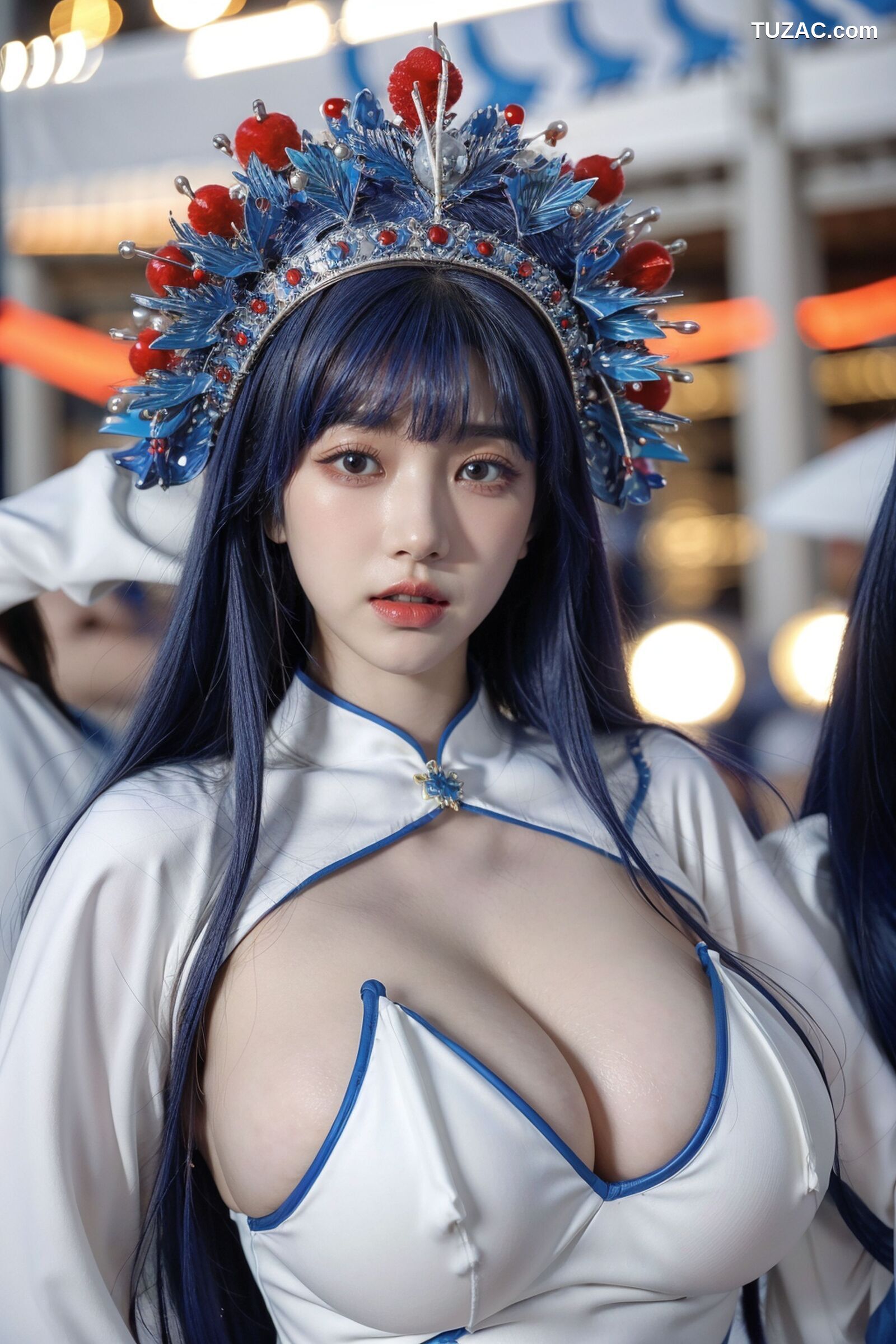 AI美女-拟实-古风女将头饰街拍