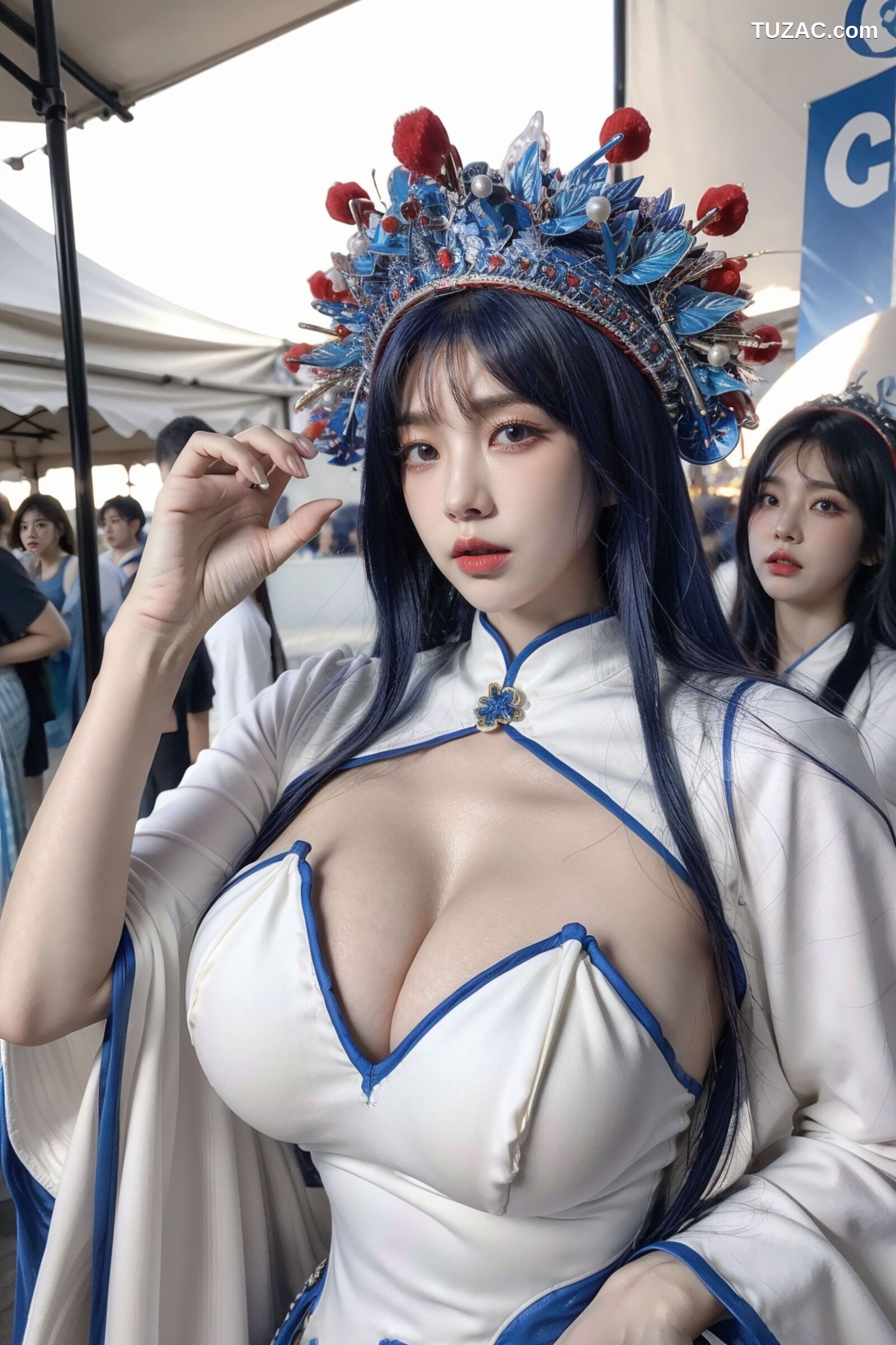 AI美女-拟实-古风女将头饰街拍