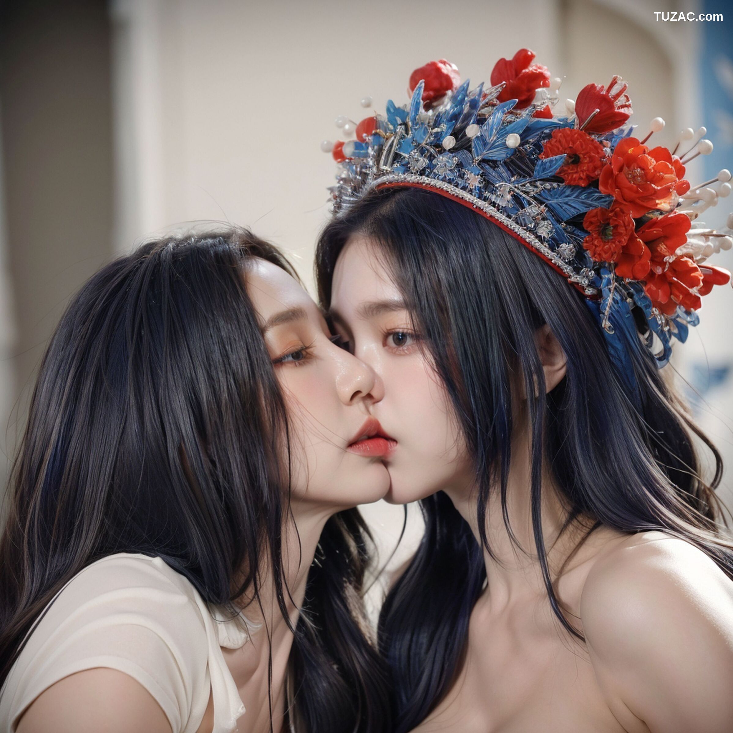 AI美女-拟实-古风女将头饰街拍