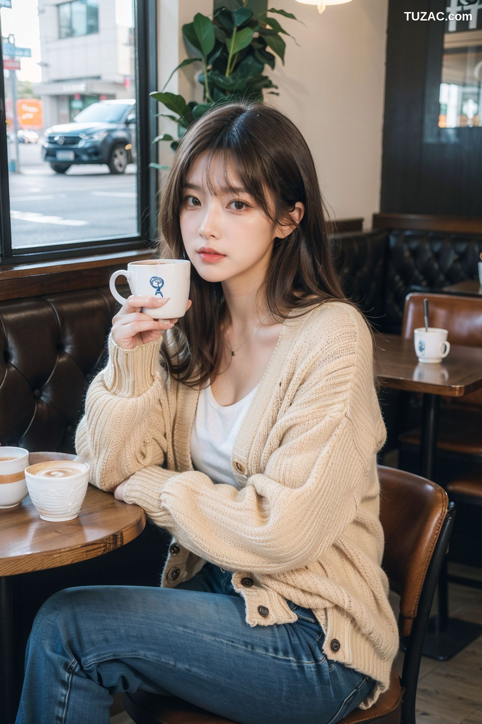 AI美女-拟实-咖啡馆的休闲时光
