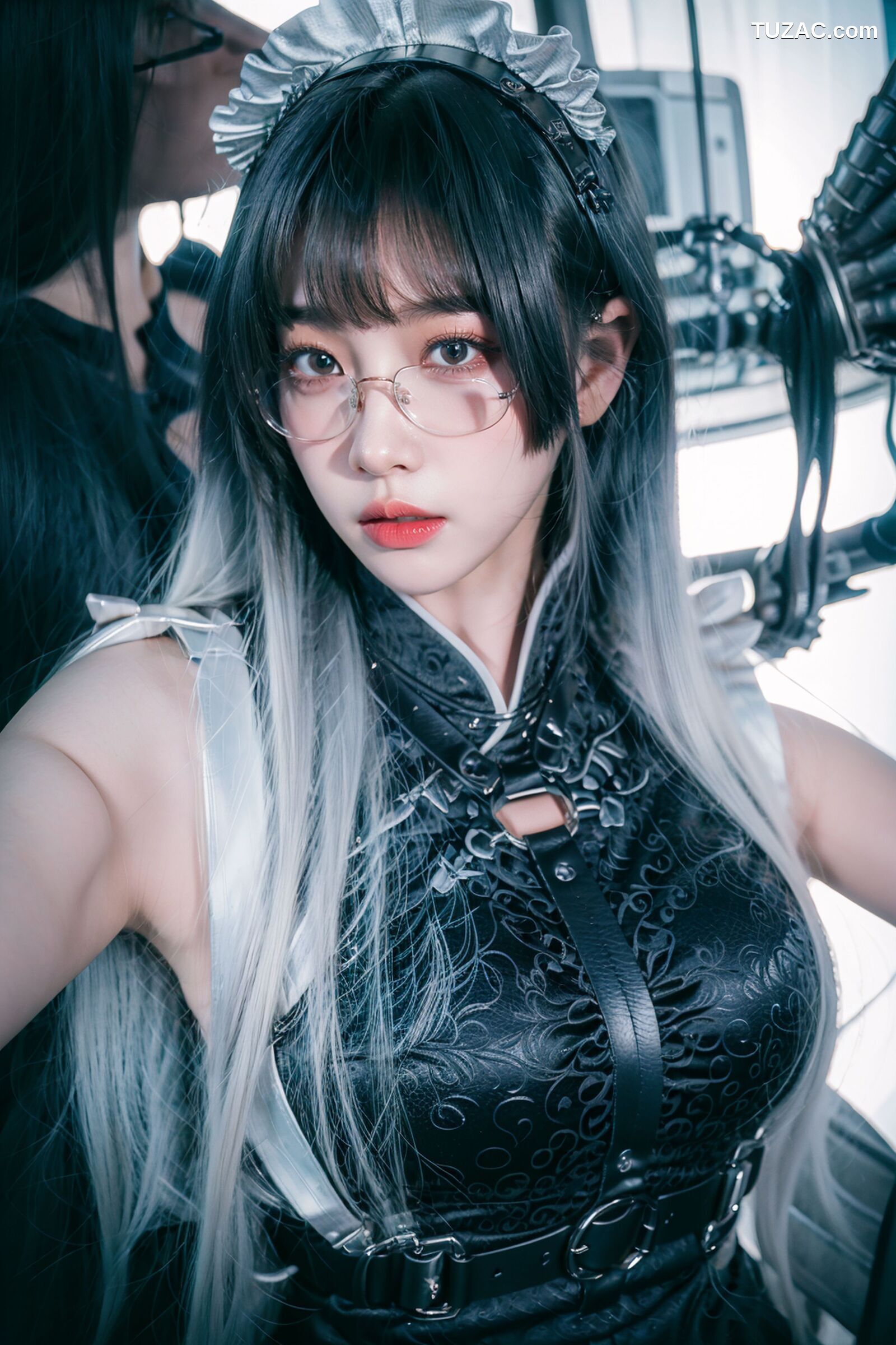 AI美女-拟实-哥特风眼镜女仆