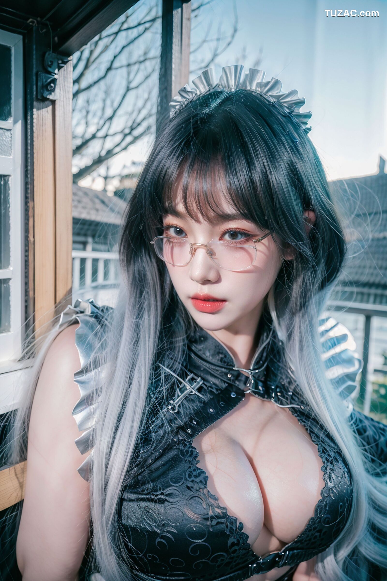 AI美女-拟实-哥特风眼镜女仆