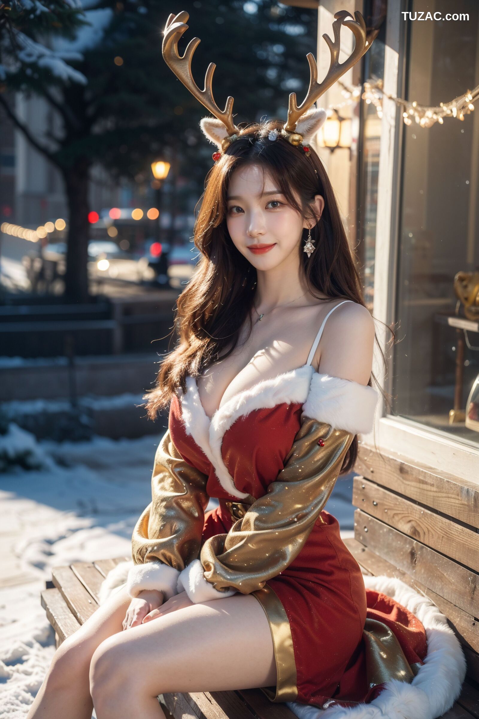AI美女-拟实-圣诞鹿角女郎