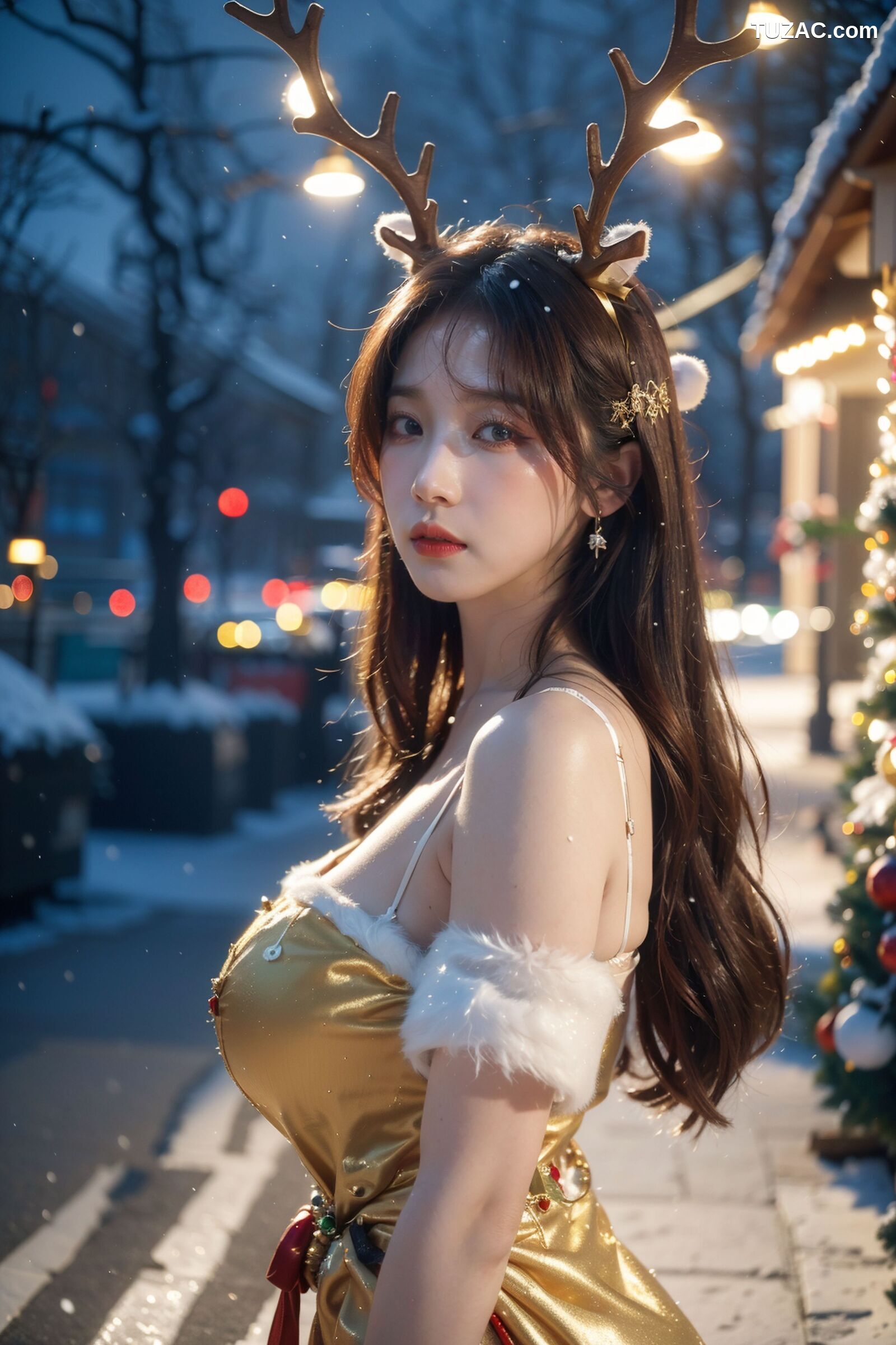 AI美女-拟实-圣诞鹿角女郎