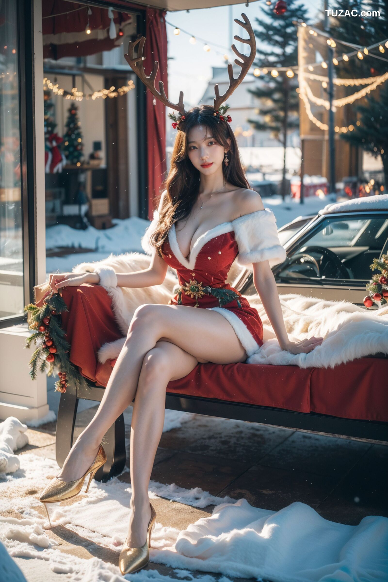 AI美女-拟实-圣诞鹿角女郎
