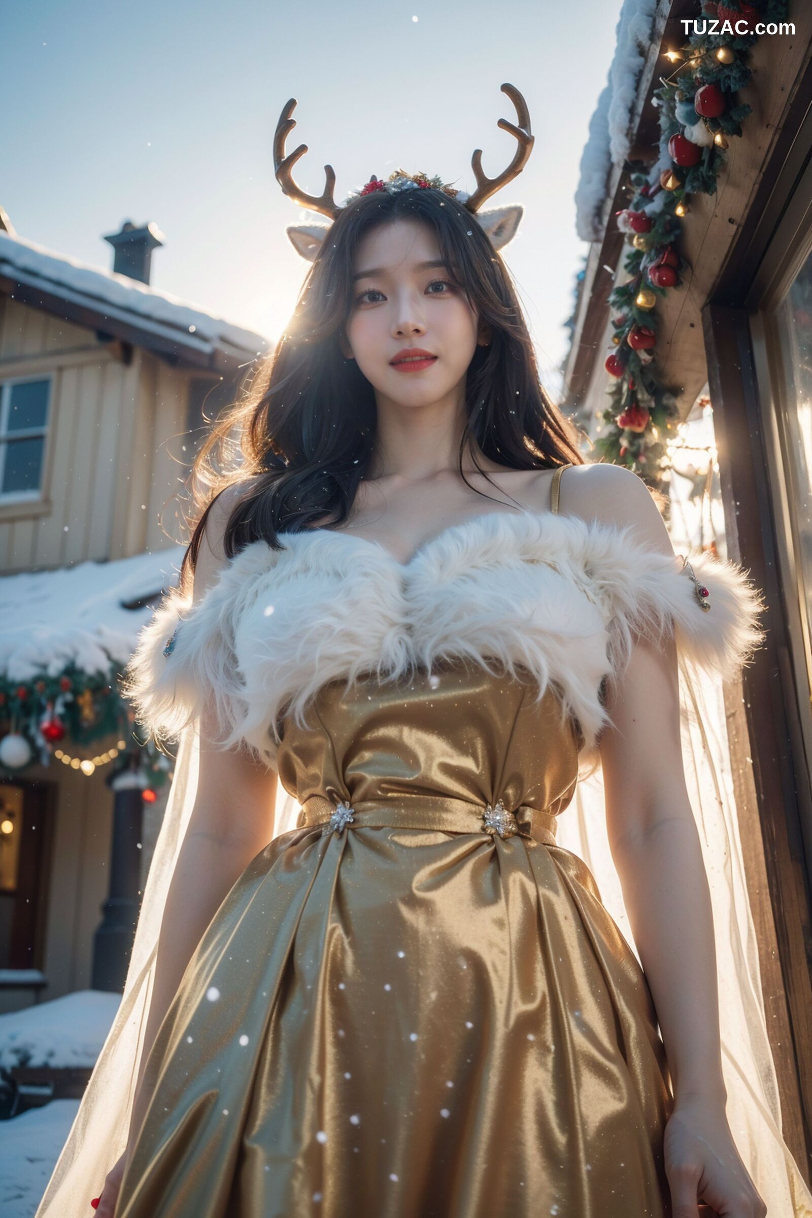 AI美女-拟实-圣诞鹿角女郎