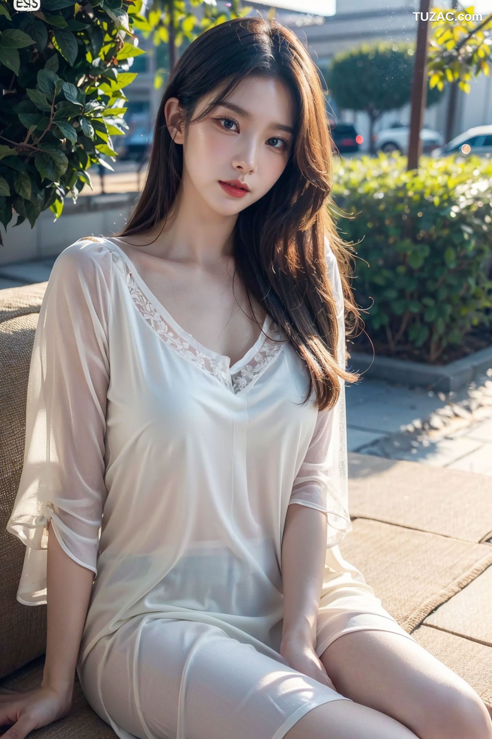 AI美女-拟实-夏季户外白色纱裙-纯净版