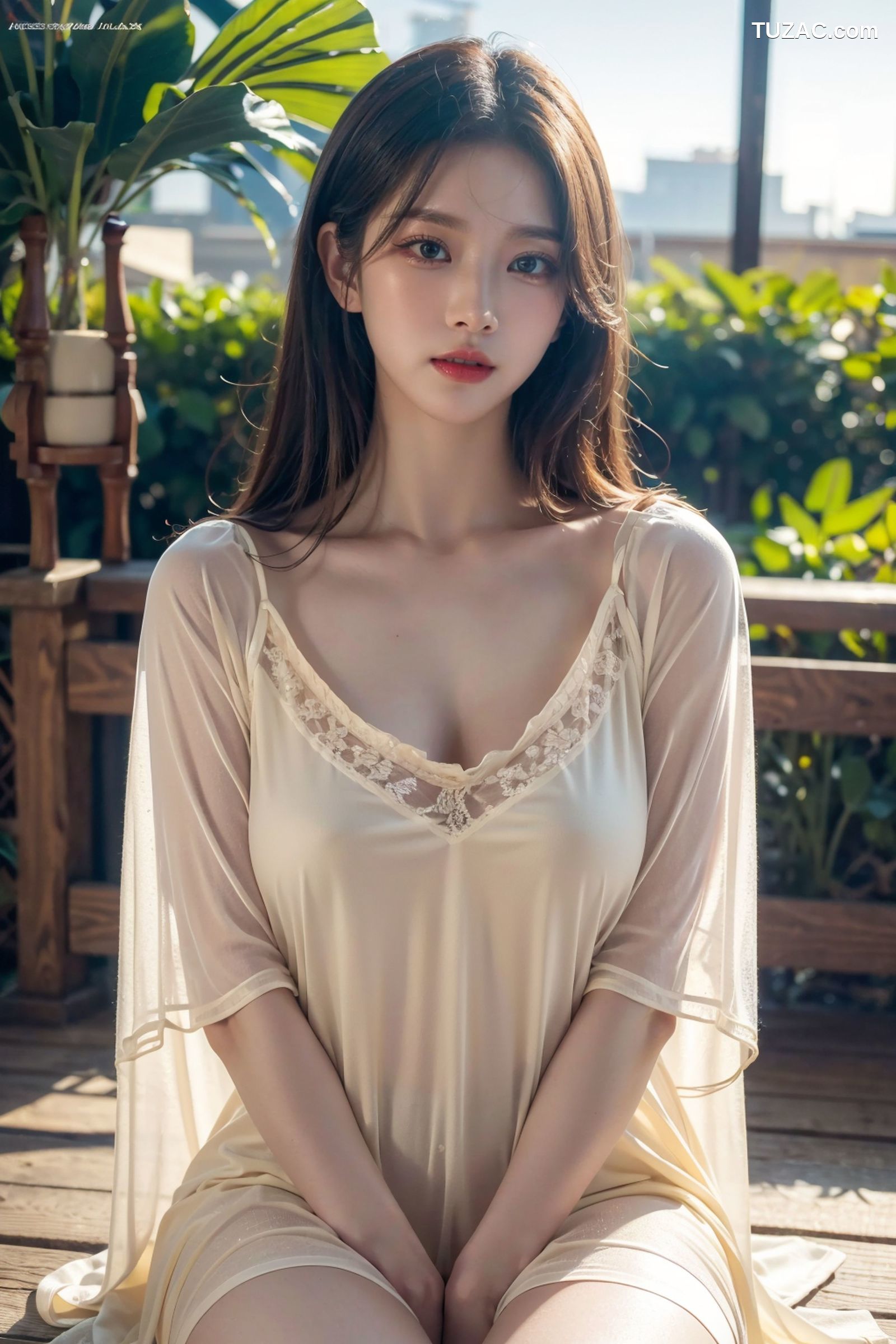 AI美女-拟实-夏季户外白色纱裙-纯净版