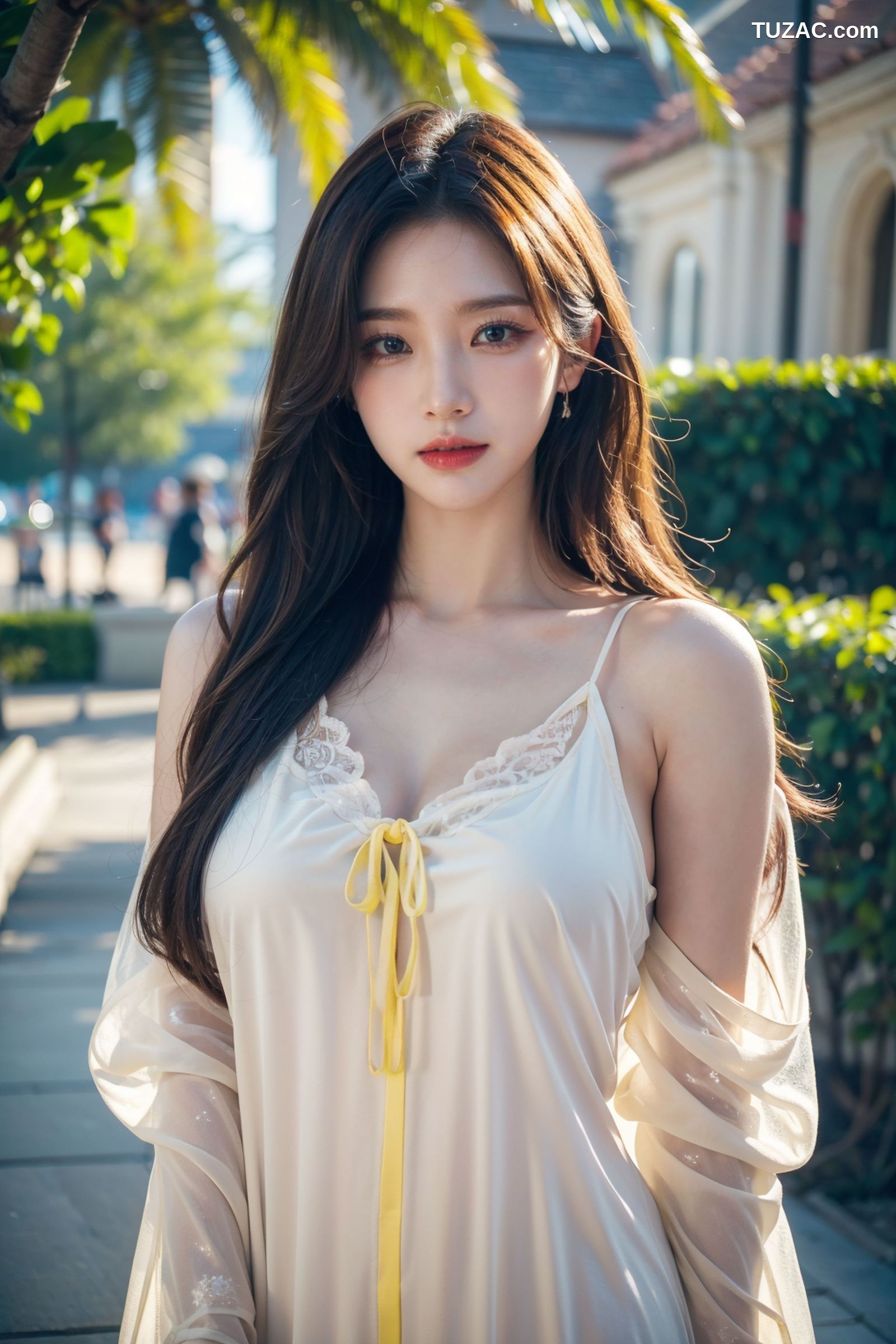 AI美女-拟实-夏季户外白色纱裙-纯净版