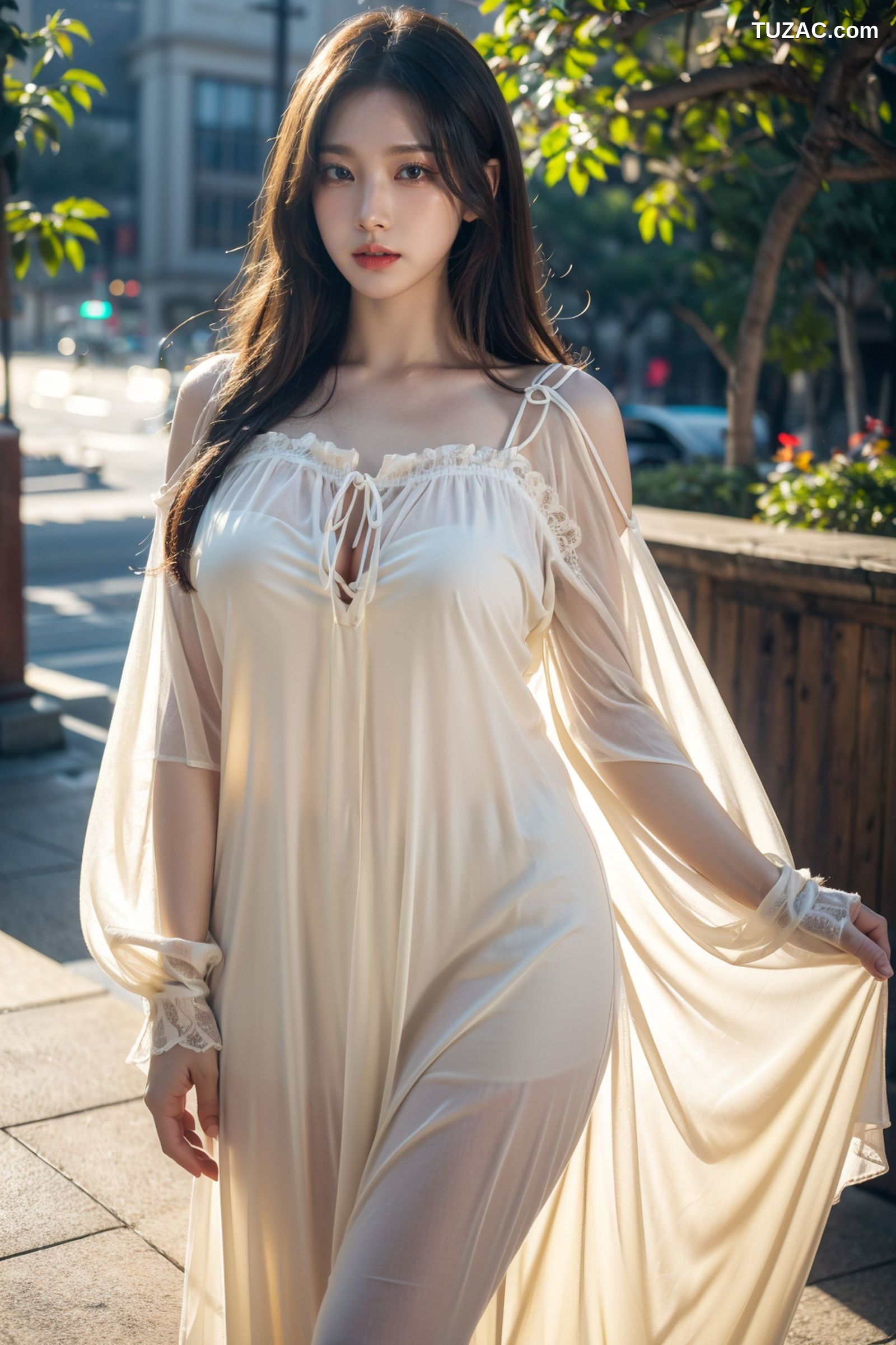 AI美女-拟实-夏季户外白色纱裙-纯净版