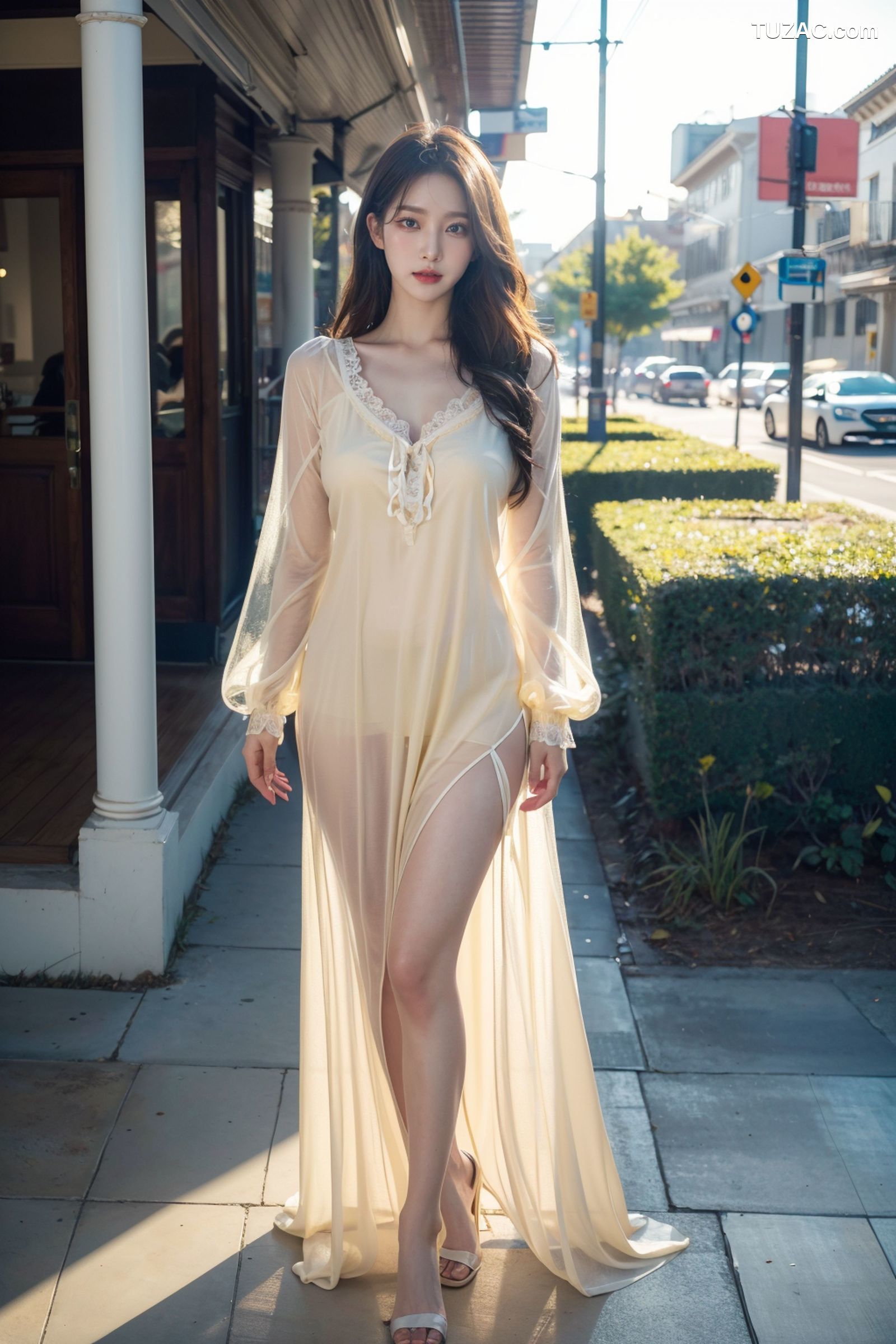 AI美女-拟实-夏季户外白色纱裙-纯净版