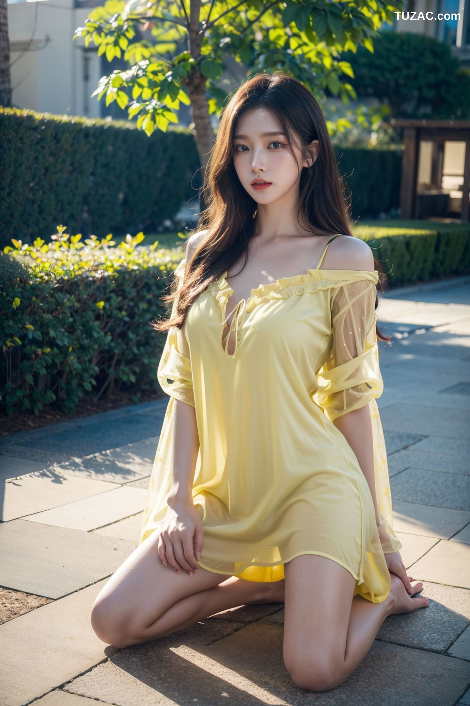 AI美女-拟实-夏季户外黄色纱裙-18禁