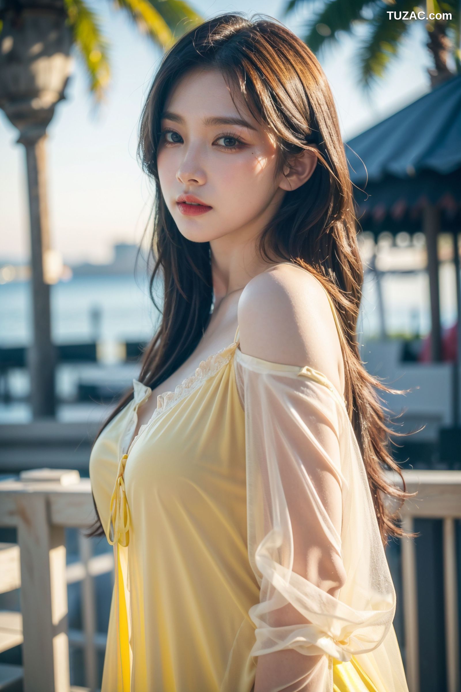 AI美女-拟实-夏季户外黄色纱裙-纯净版