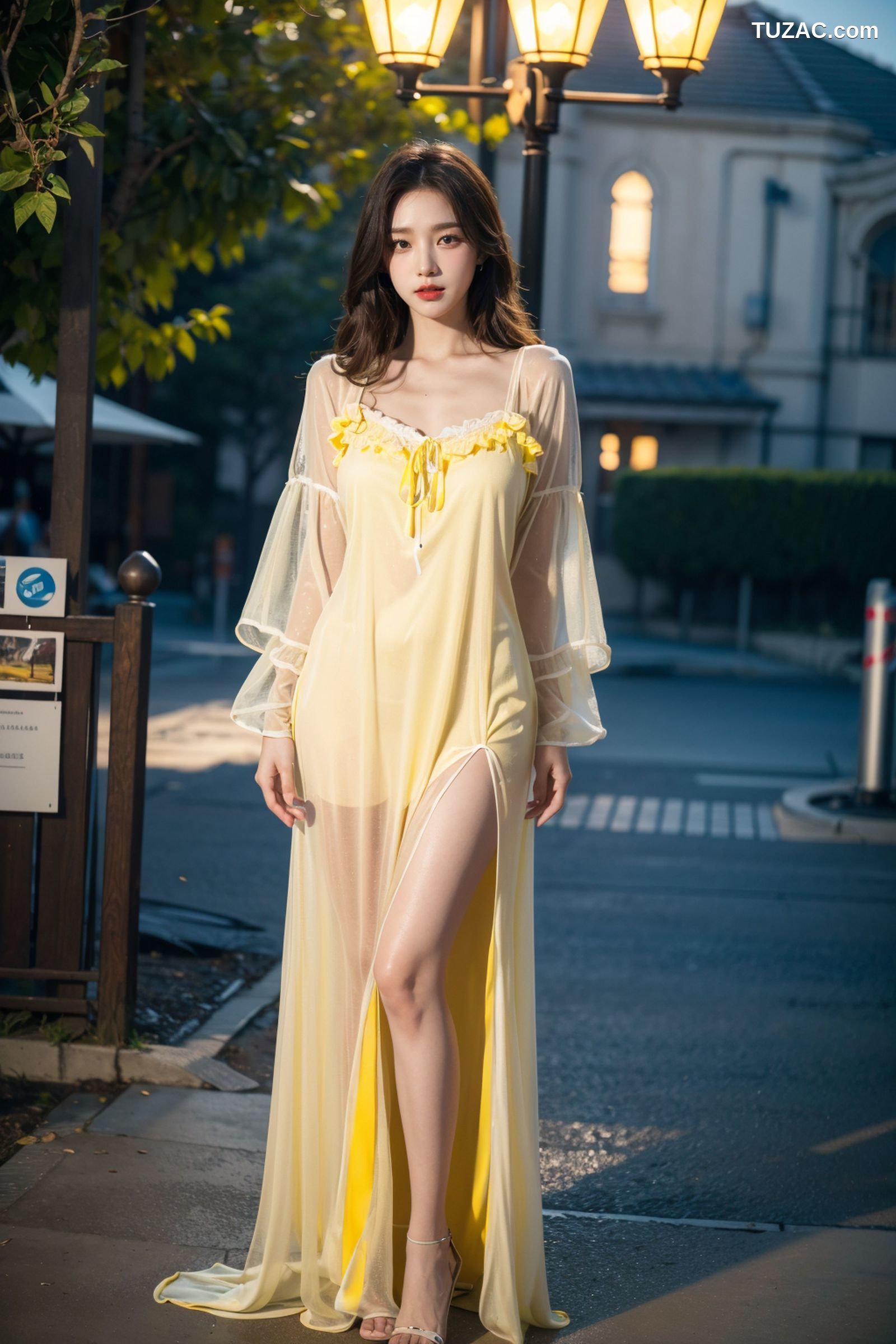 AI美女-拟实-夏季户外黄色纱裙-纯净版