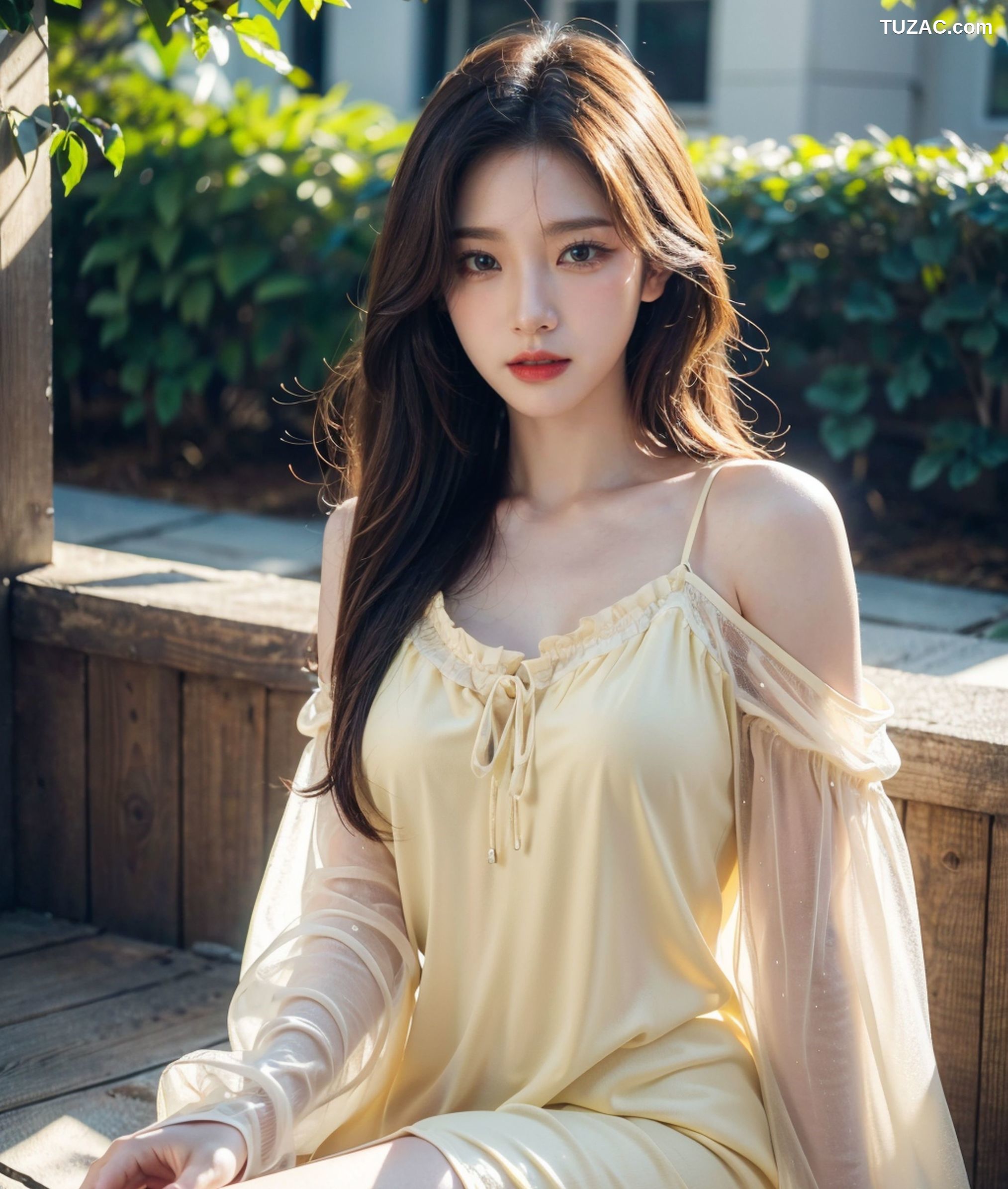 AI美女-拟实-夏季户外黄色纱裙-纯净版