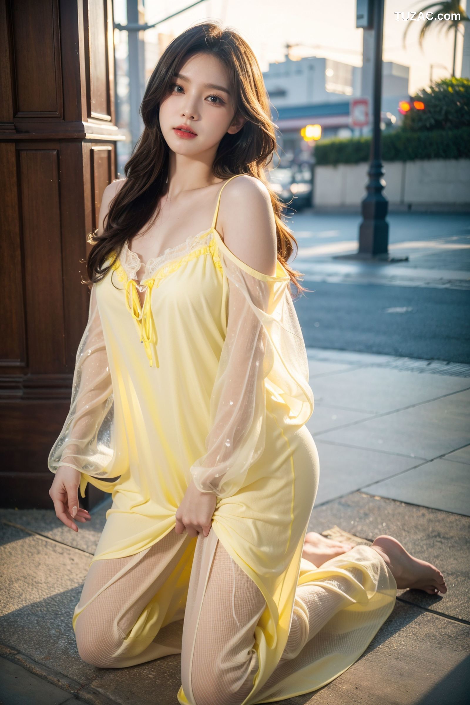 AI美女-拟实-夏季户外黄色纱裙-纯净版