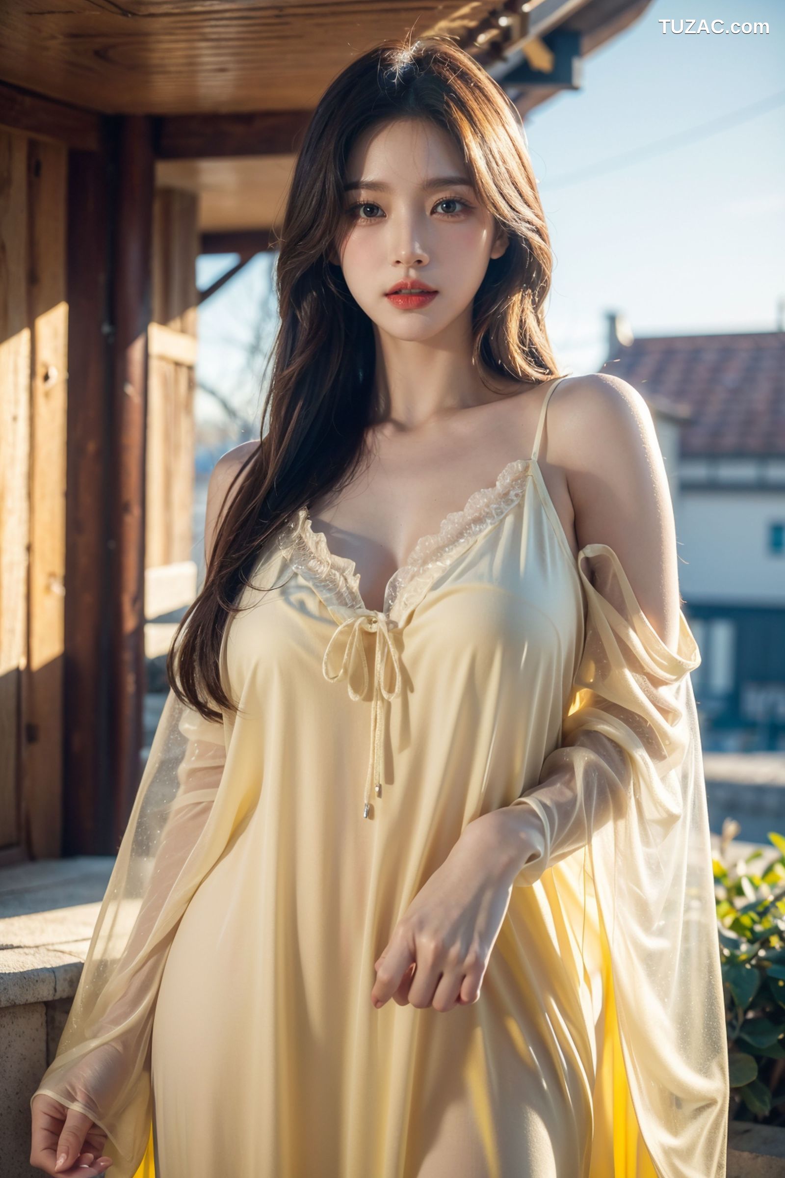 AI美女-拟实-夏季户外黄色纱裙-纯净版