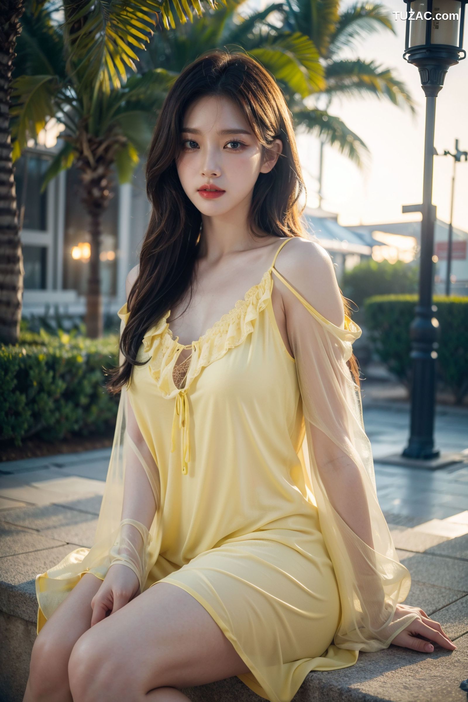 AI美女-拟实-夏季户外黄色纱裙-纯净版