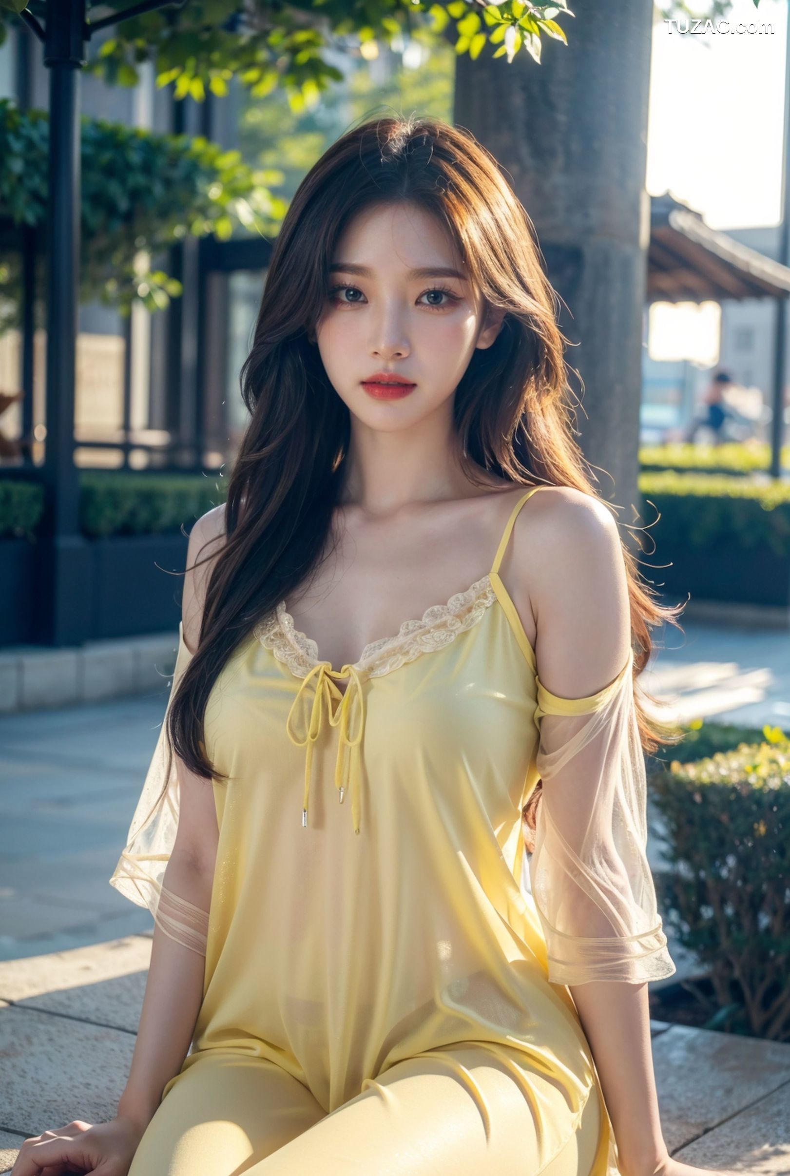 AI美女-拟实-夏季户外黄色纱裙-纯净版