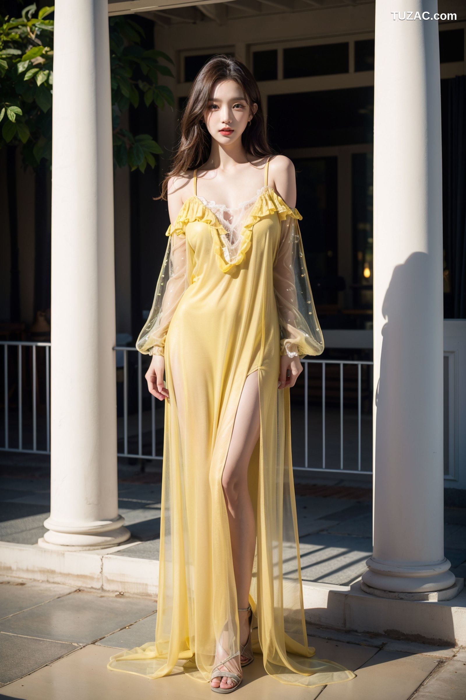 AI美女-拟实-夏季户外黄色纱裙-纯净版