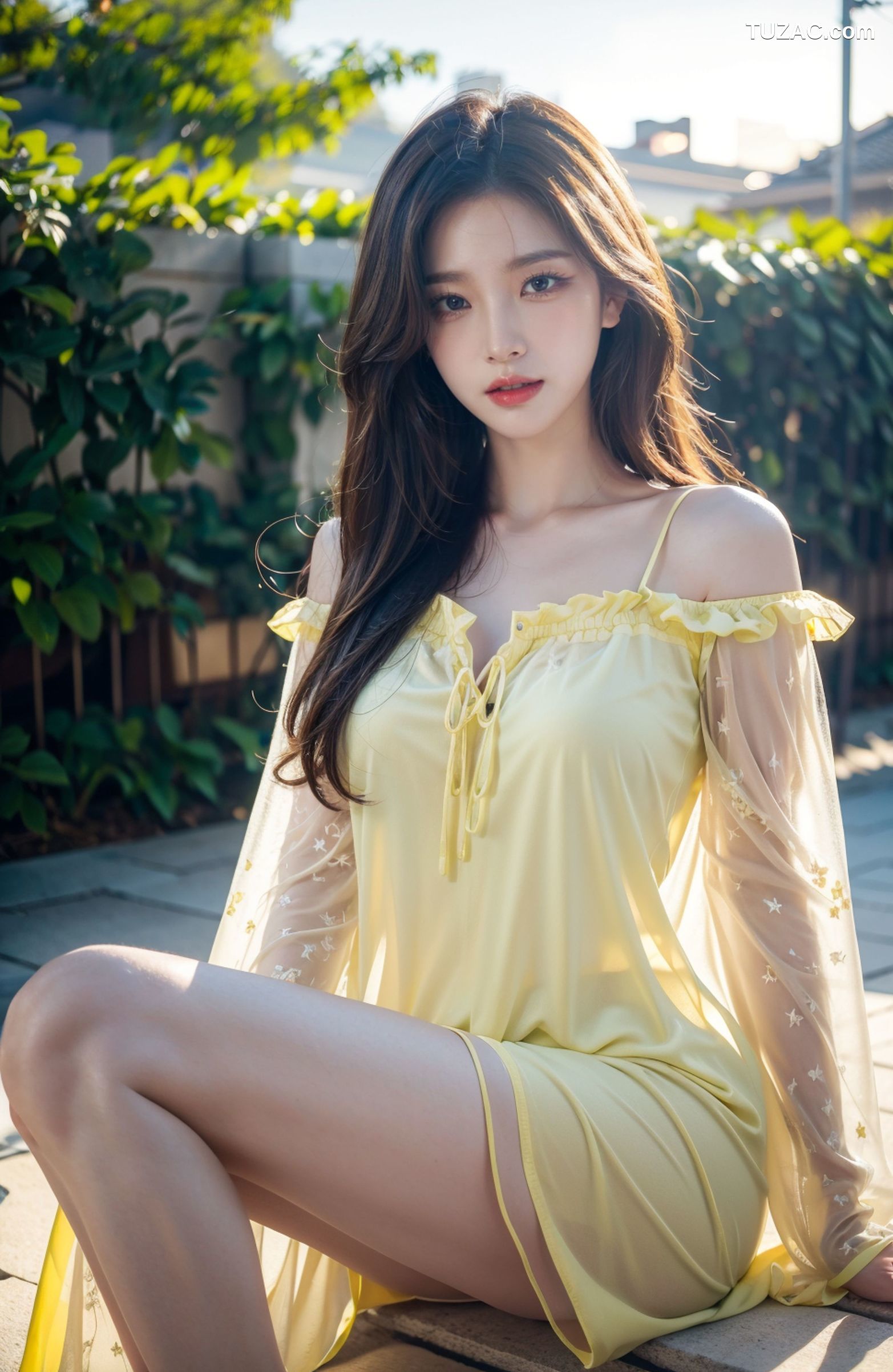 AI美女-拟实-夏季户外黄色纱裙-纯净版
