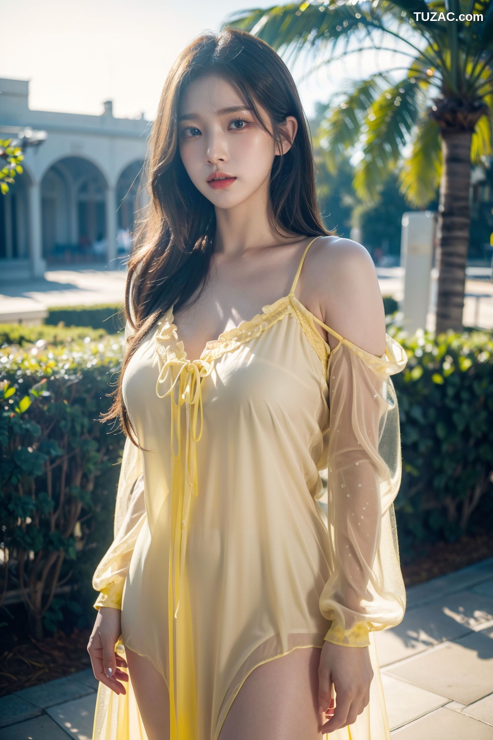 AI美女-拟实-夏季户外黄色纱裙-纯净版