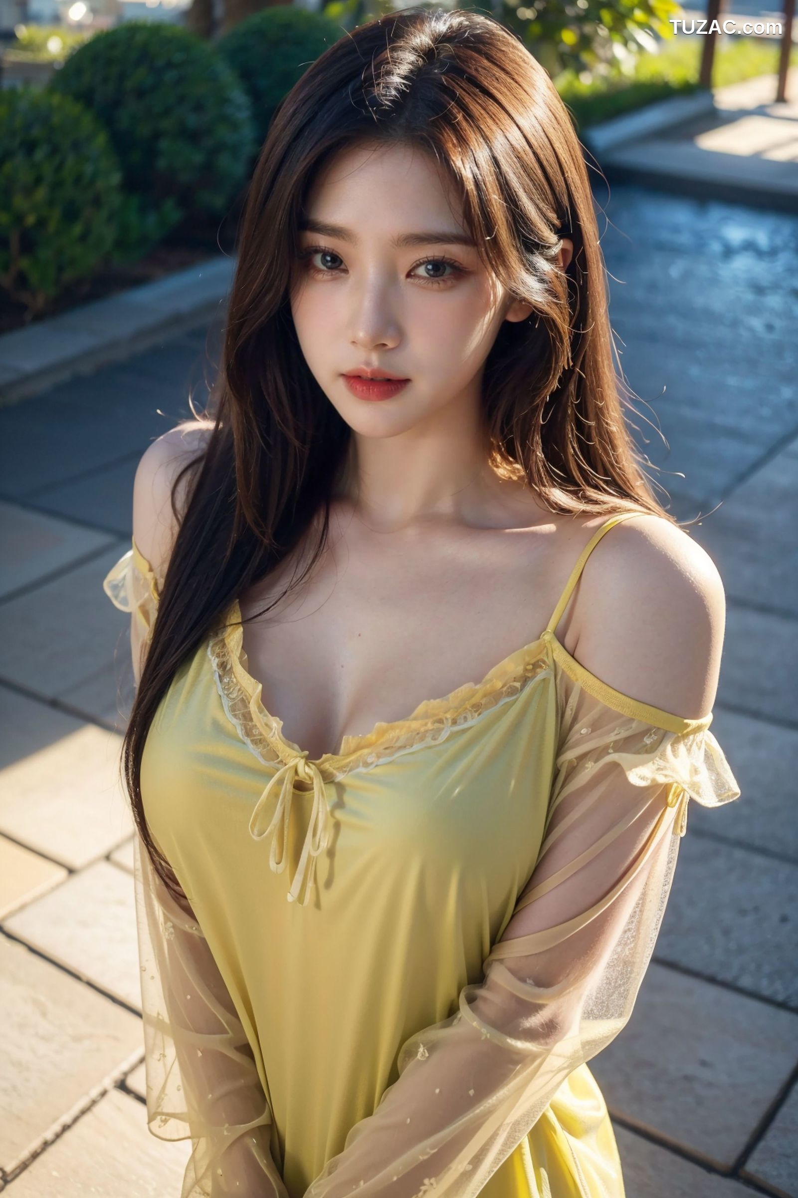 AI美女-拟实-夏季户外黄色纱裙-纯净版
