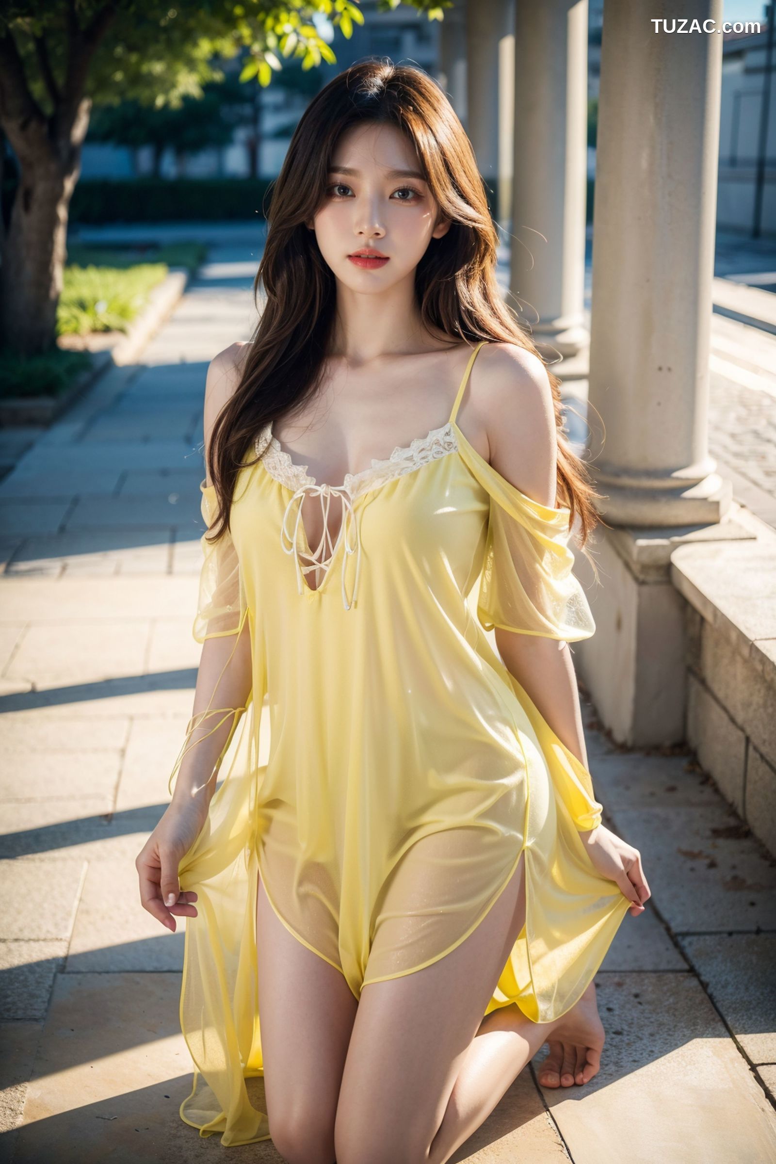 AI美女-拟实-夏季户外黄色纱裙-纯净版