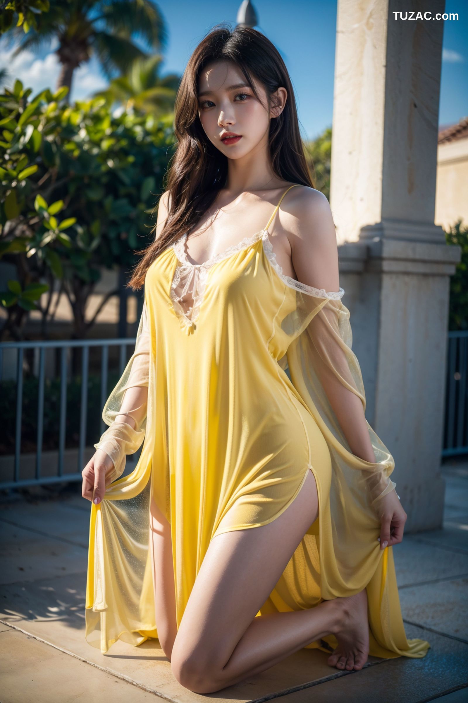 AI美女-拟实-夏季户外黄色纱裙-纯净版