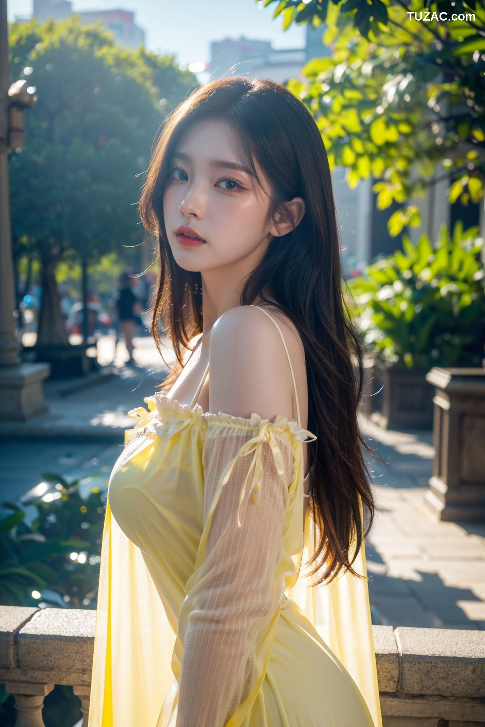 AI美女-拟实-夏季户外黄色纱裙-纯净版