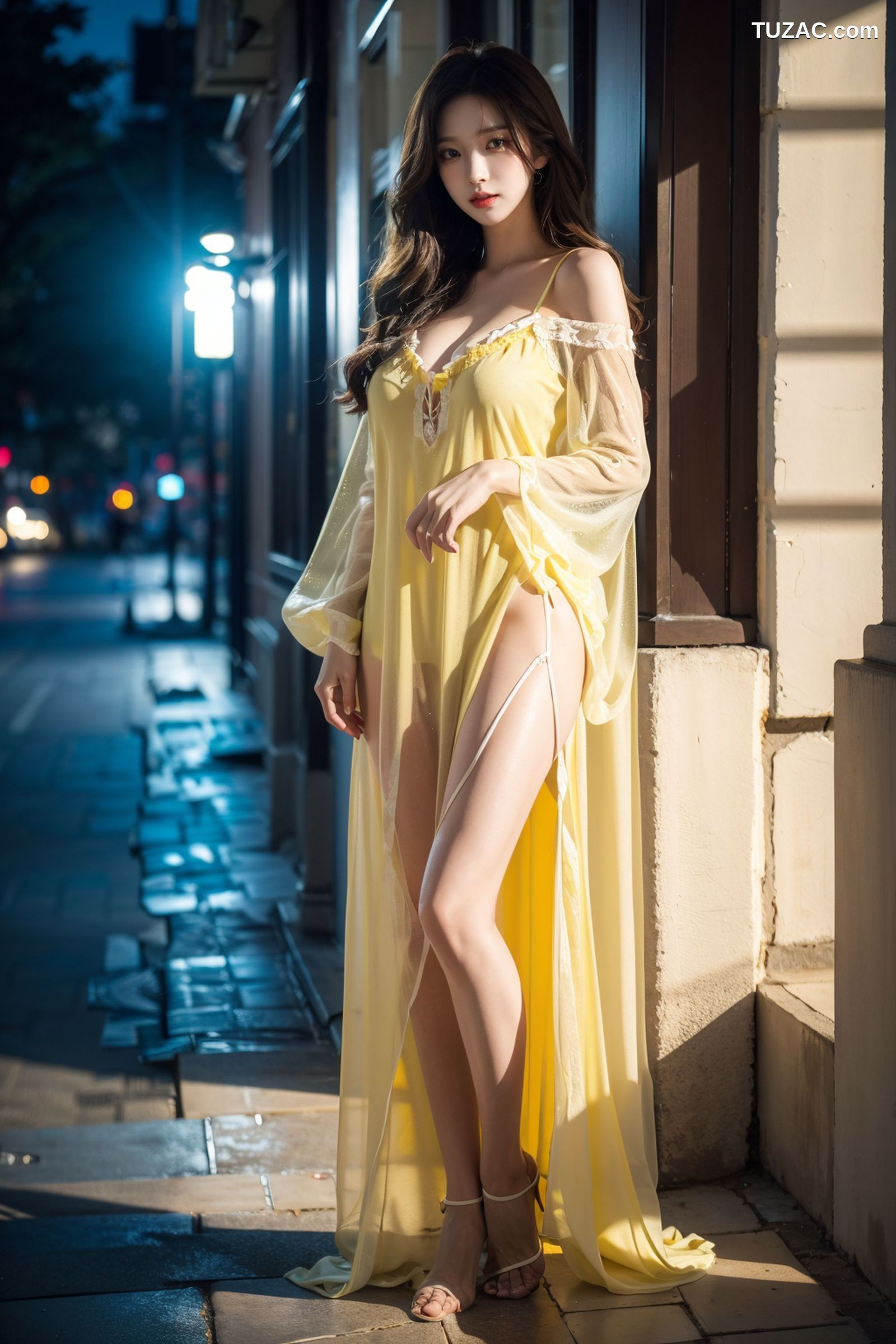 AI美女-拟实-夏季户外黄色纱裙-纯净版