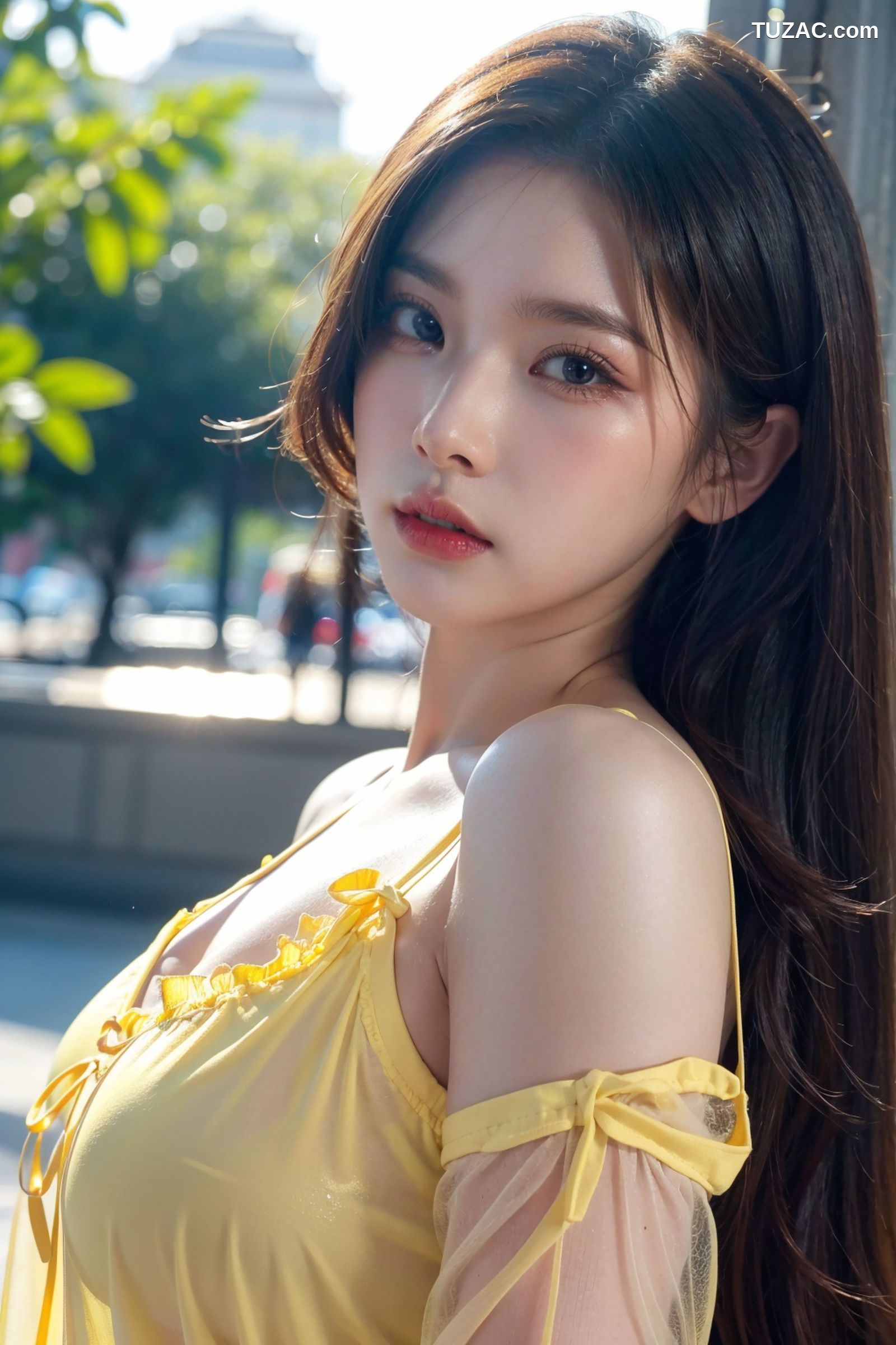 AI美女-拟实-夏季户外黄色纱裙-纯净版