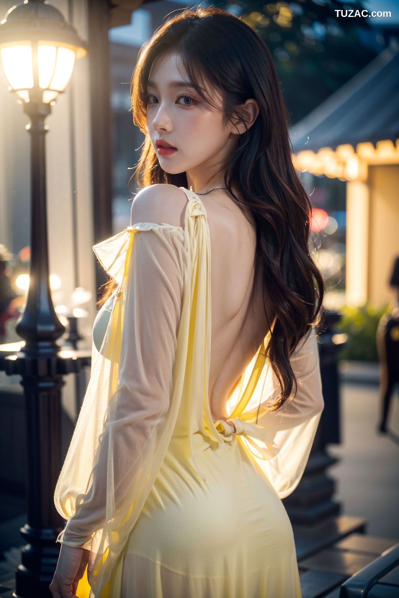 AI美女-拟实-夏季户外黄色纱裙-纯净版