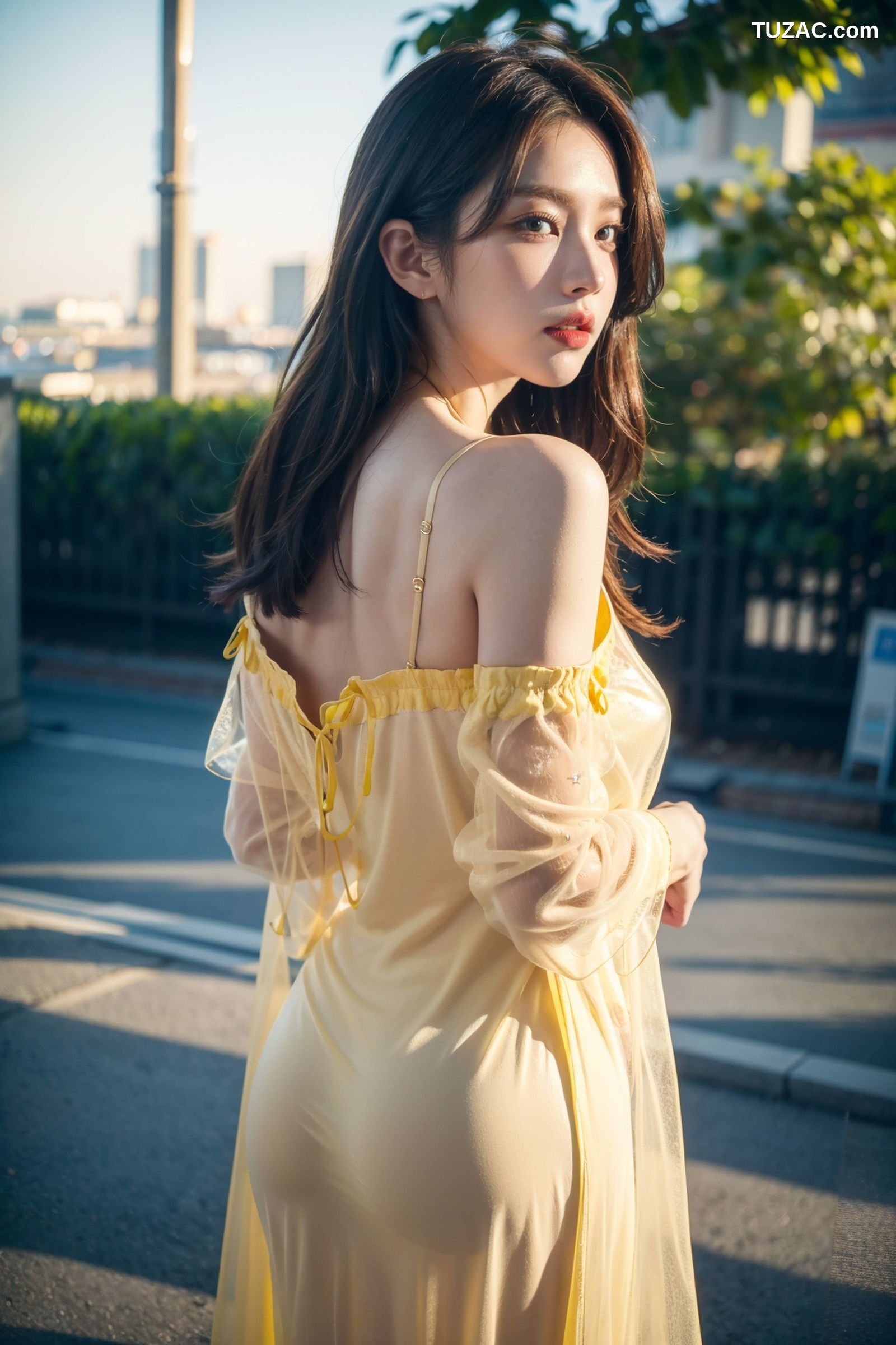 AI美女-拟实-夏季户外黄色纱裙-纯净版