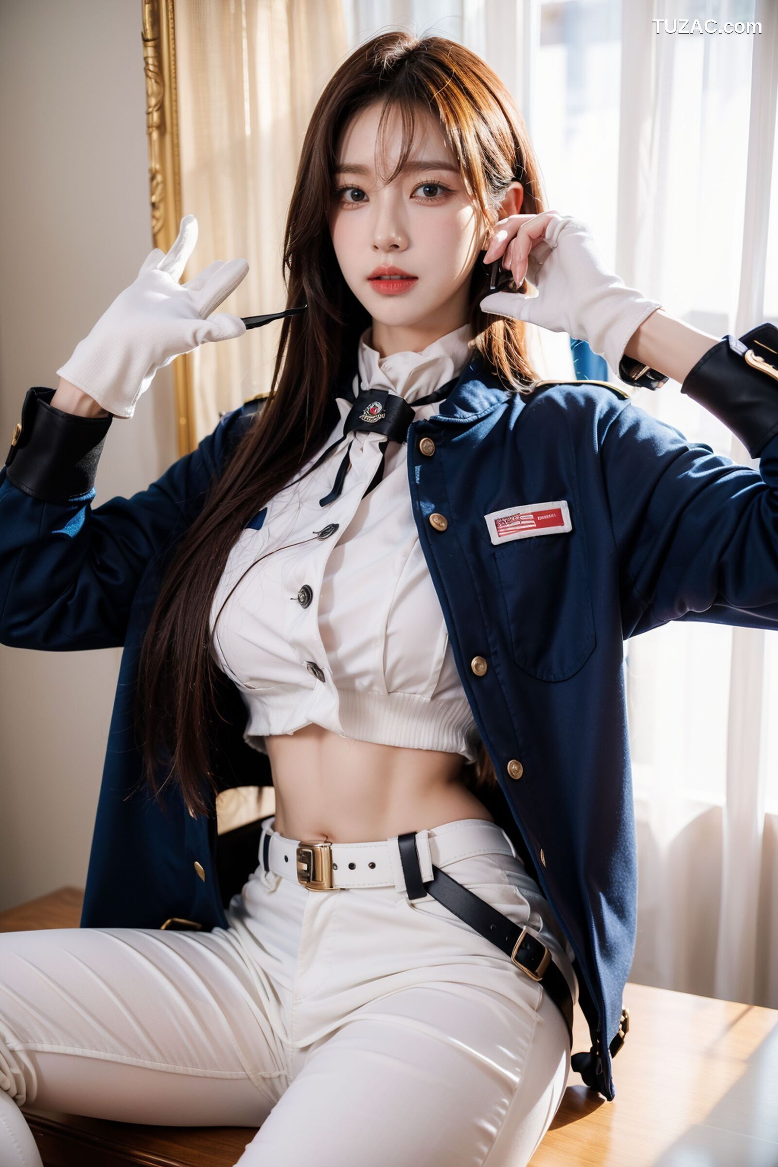 AI美女-拟实-女军官深蓝制服