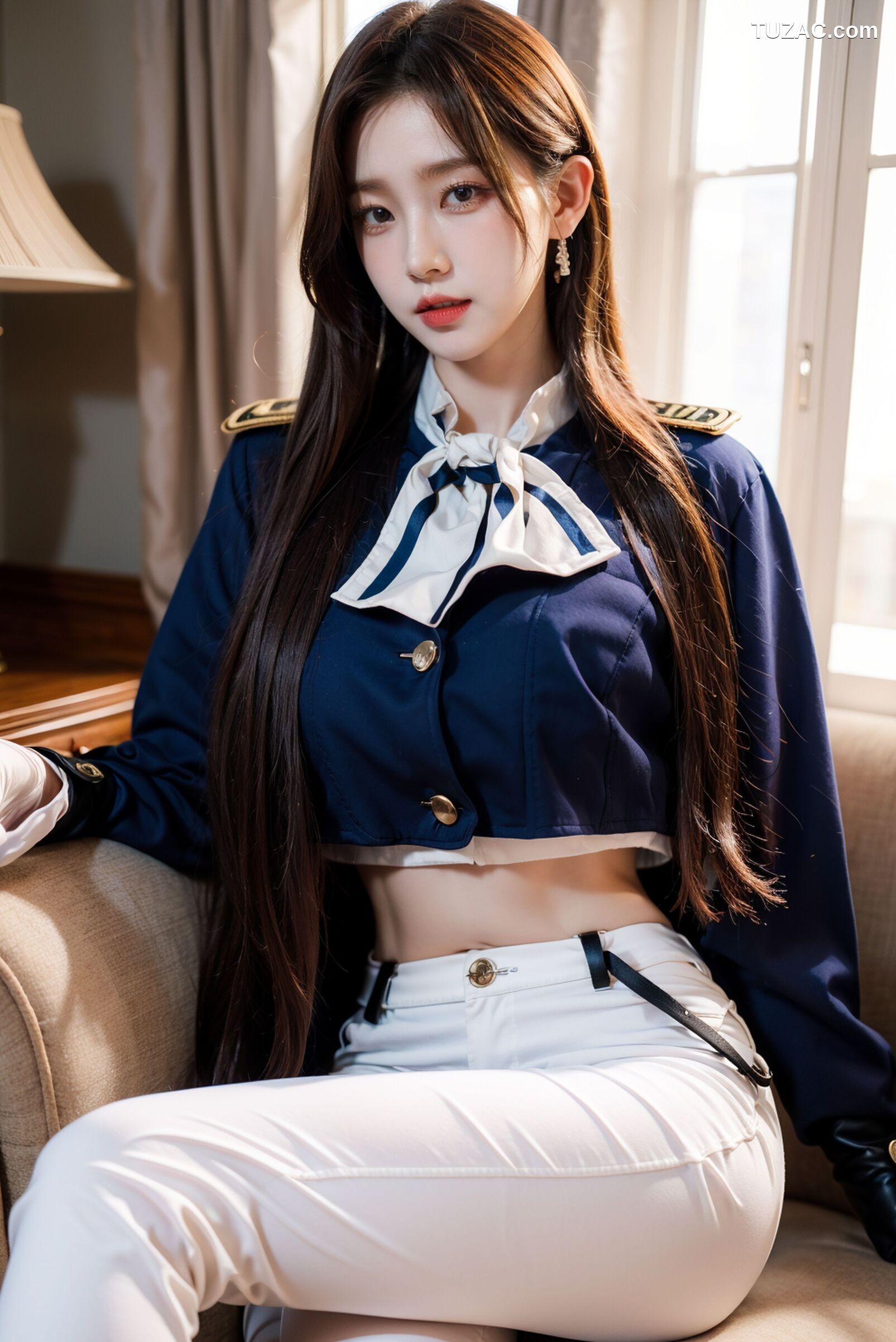 AI美女-拟实-女军官深蓝制服