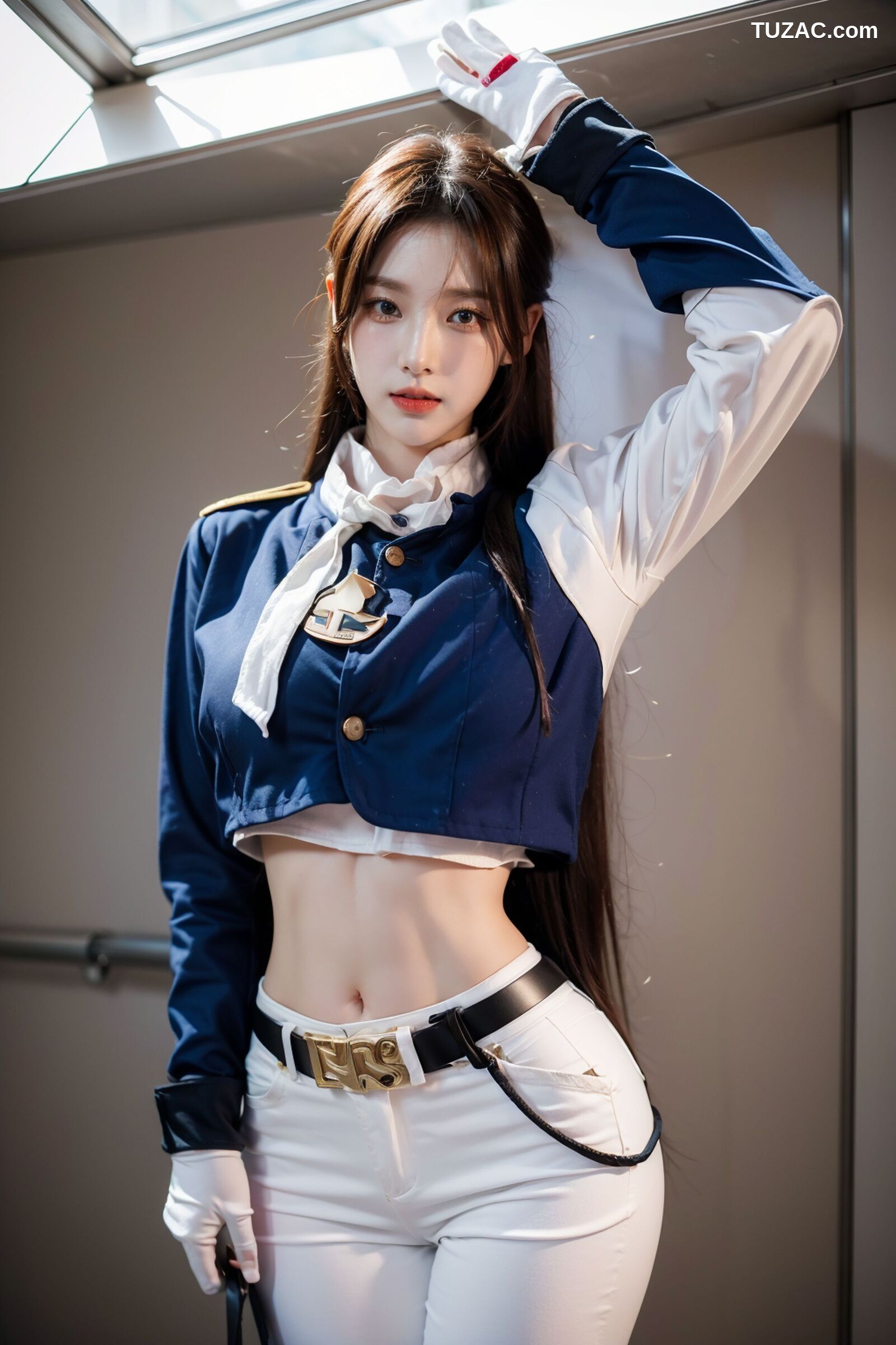 AI美女-拟实-女军官深蓝制服